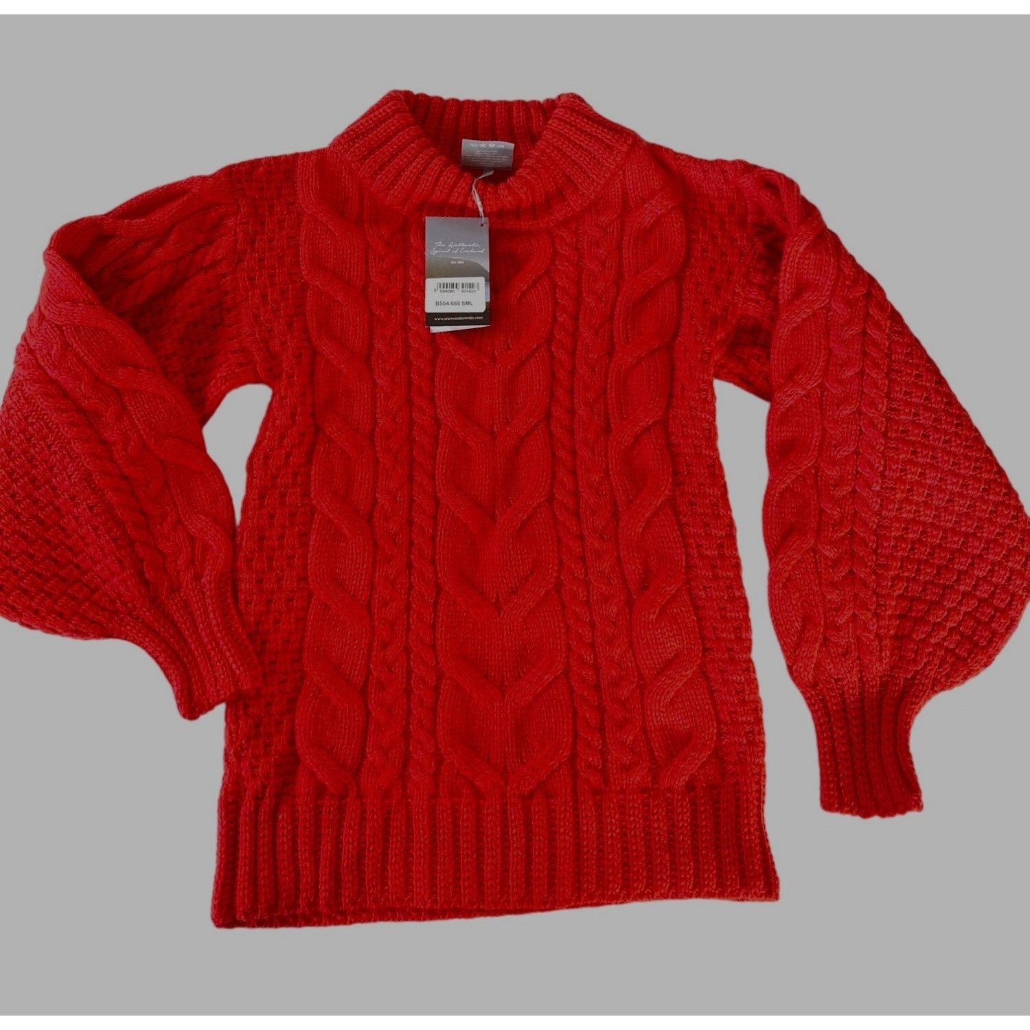 Other NWT Aran Woollen Mills Red Cable-knit Crew Neck Merino Sweat Size S / US 4 / IT 40 - 3 Thumbnail
