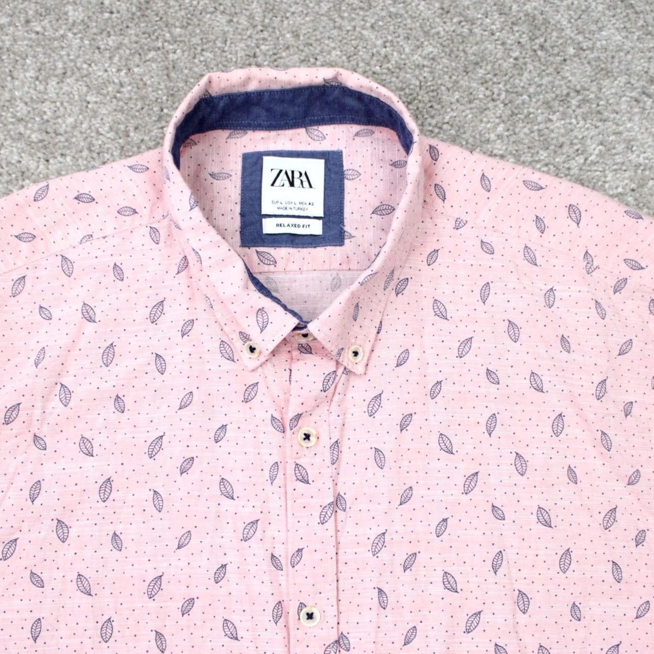 Zara Zara Shirt Mens Large Pink Relaxed Geometric AOP Button-Up Long Sleeve Cotton L/S Printed Leaves Flower Mermaid Print Holiday Casual Daywear Size US L / EU 52-54 / 3 - 6 Thumbnail