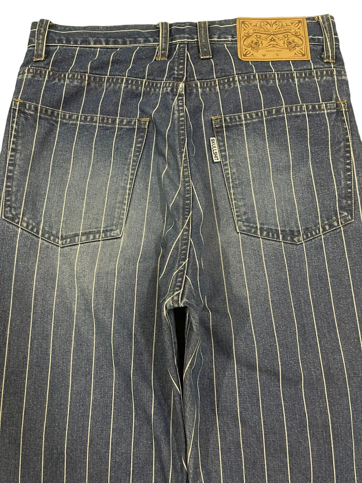 14th Addiction Vintage Japanese Skull Shit Distressed Style Stripe Jeans Size US 29 - 4 Thumbnail