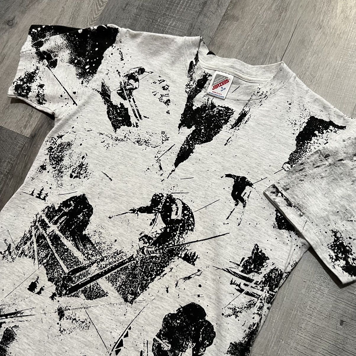Jerzees × Vintage VTG Abstract Ski All Over Print Grey AOP Skiing Shirt Size US S / EU 44-46 / 1 - 2 Thumbnail