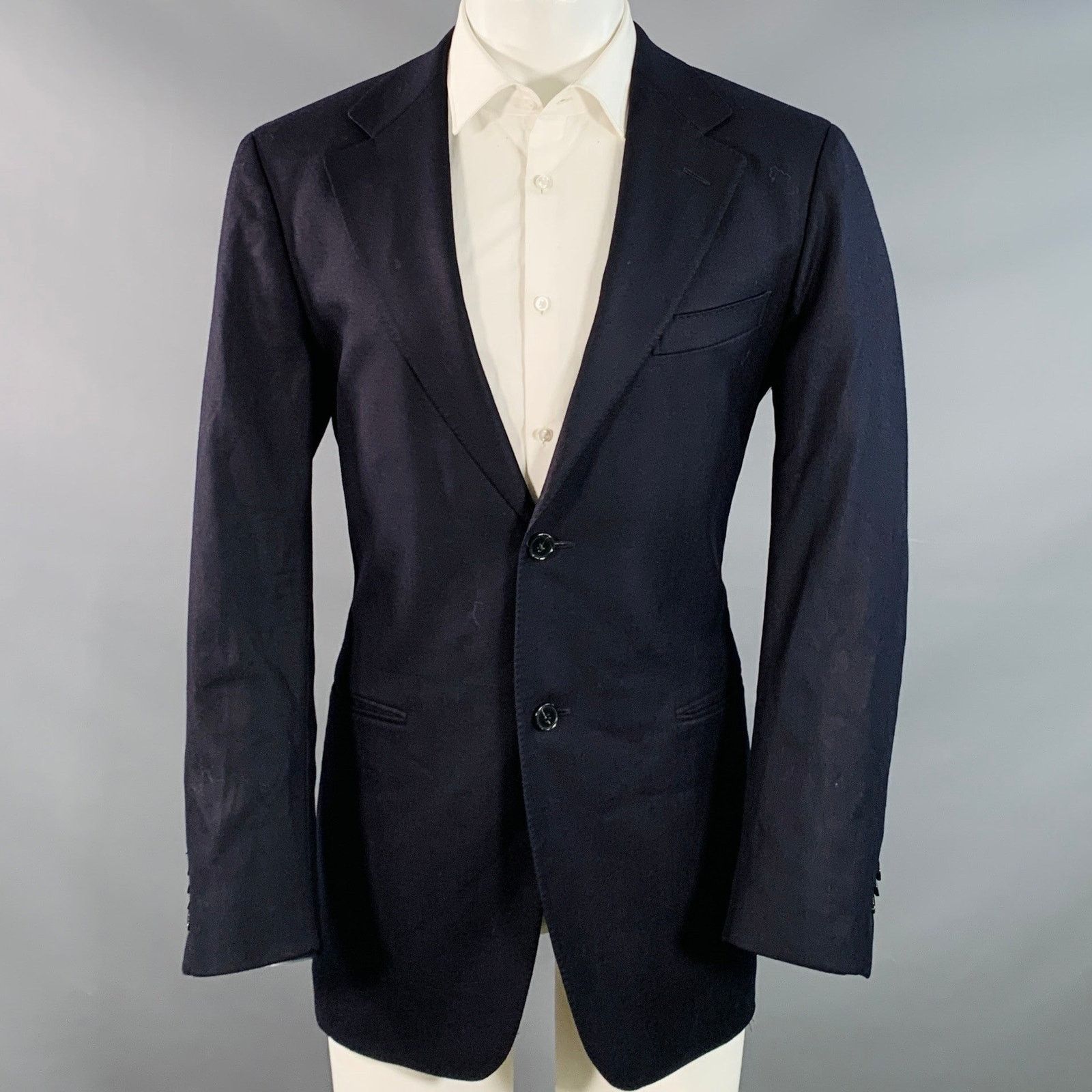 Ermenegildo Zegna ERMENEGILDO ZEGNA Regular Navy Wool Twill Notch Lapel Coat Size 40R - 1 Thumbnail