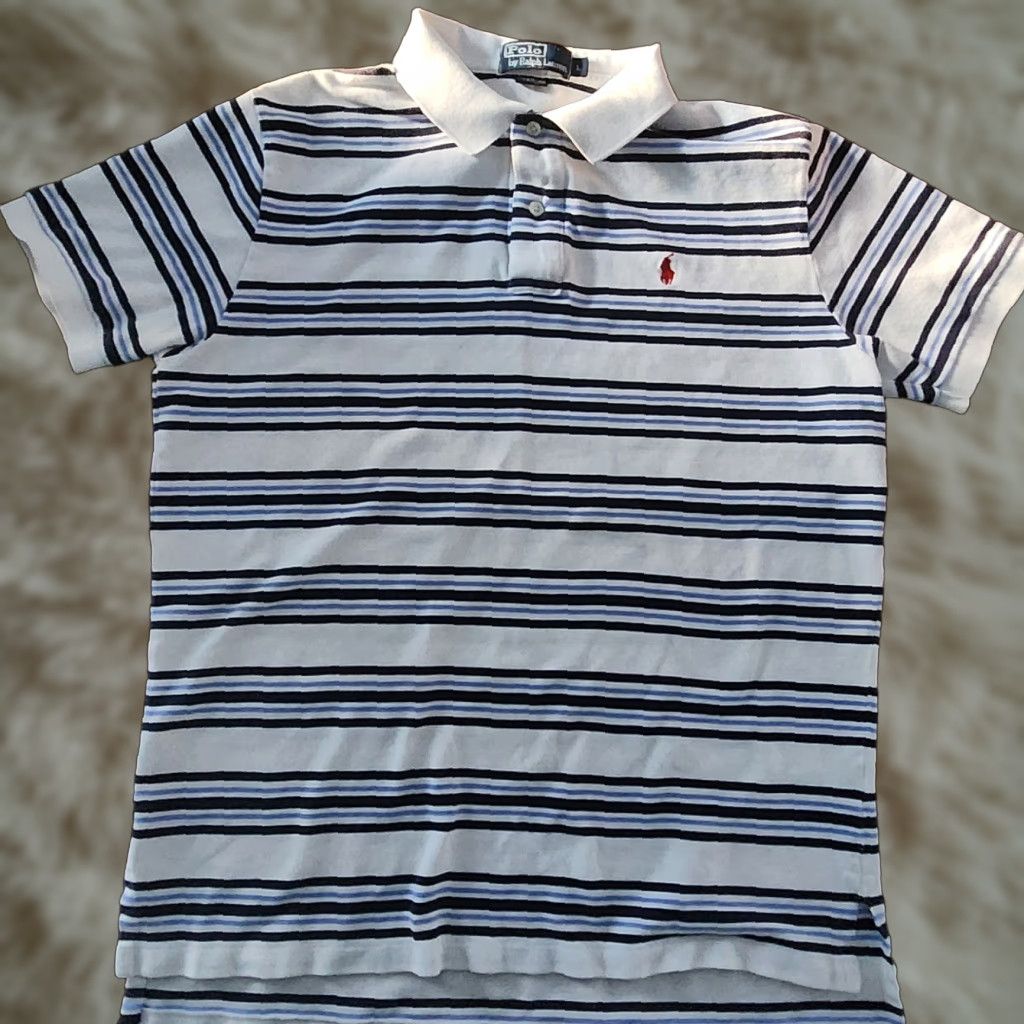 Polo Ralph Lauren Polo Ralph Lauren Polo Shirt Mens Large Blue Stripe Short Sleeve Cotton Golf Fit Logo Shirt Size US L / EU 52-54 / 3 - 1 Thumbnail