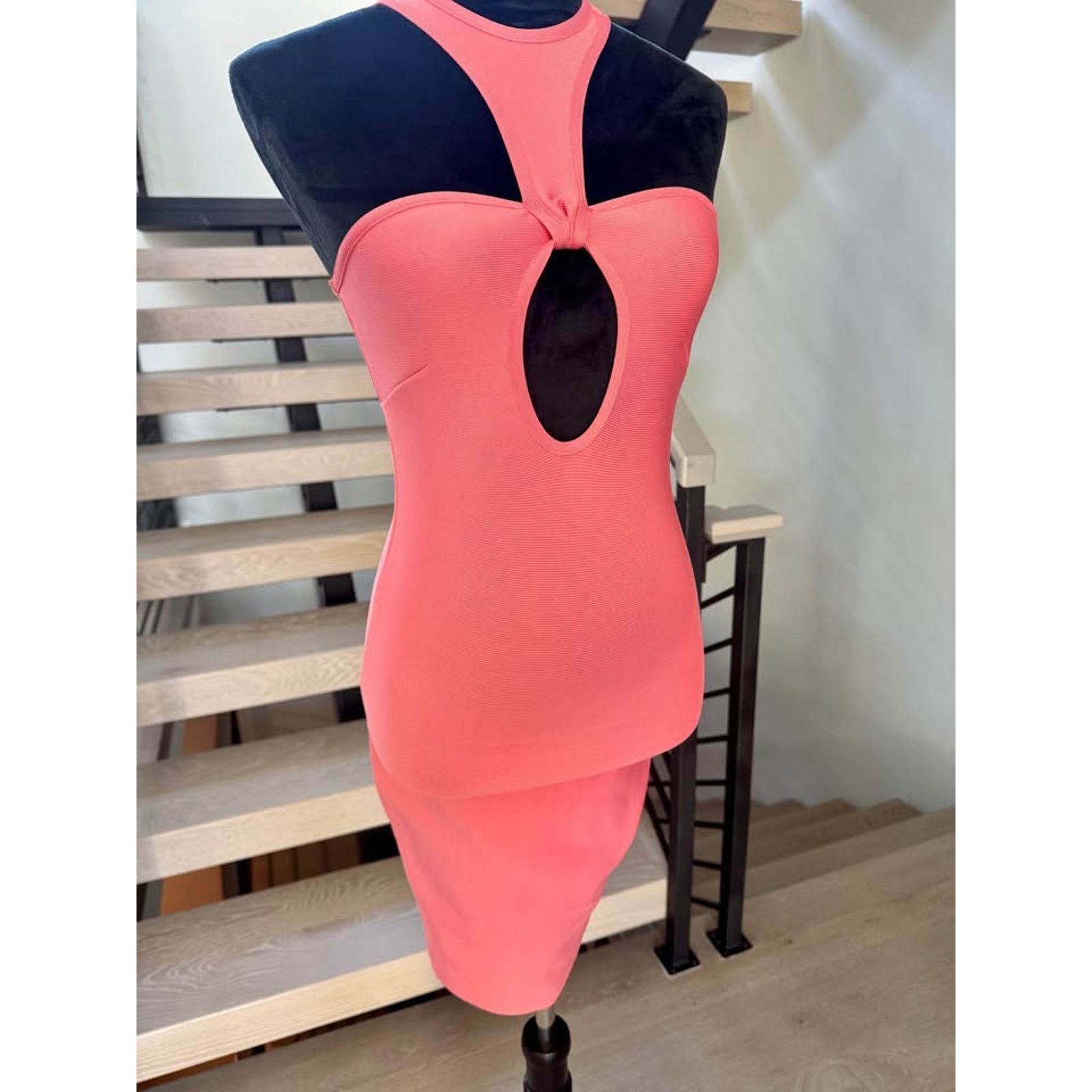 Other Coral Peach Bodycon Halter Cutout Midi Dress size S Size S / US 4 / IT 40 - 2 Thumbnail