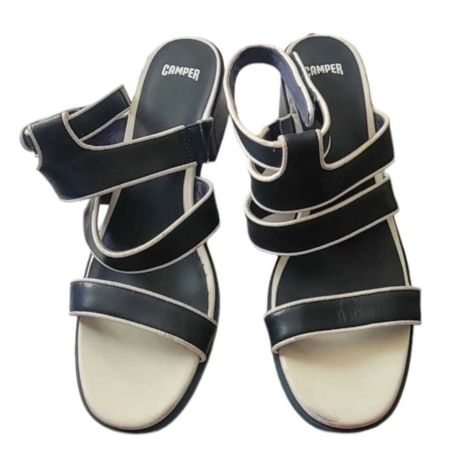 Camper Women Block Heel Ankle Strap Open Toe Leather Sandals