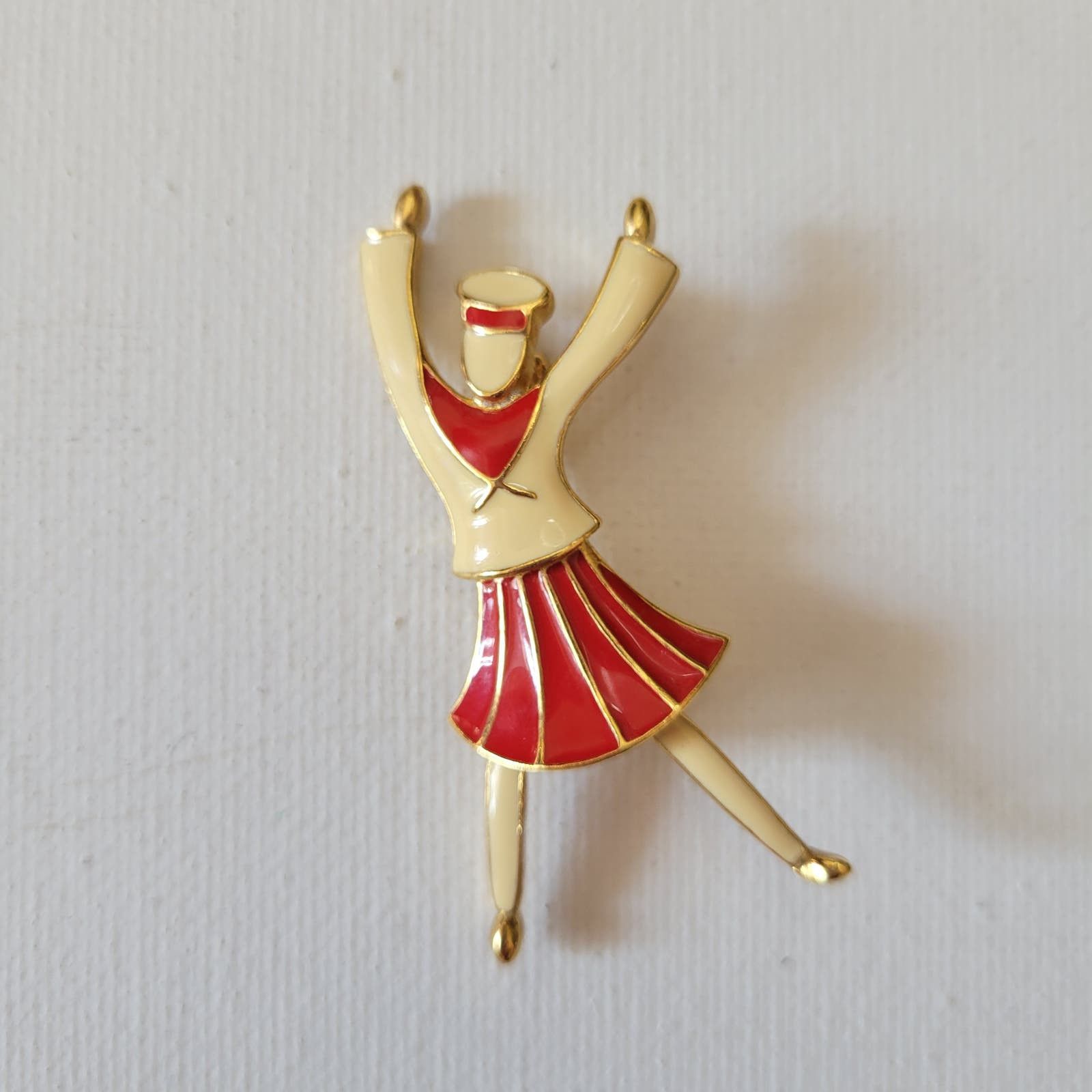 image of Designer Vintage Trifari Pin Enamel Dancing Woman Sailor Red, Women's