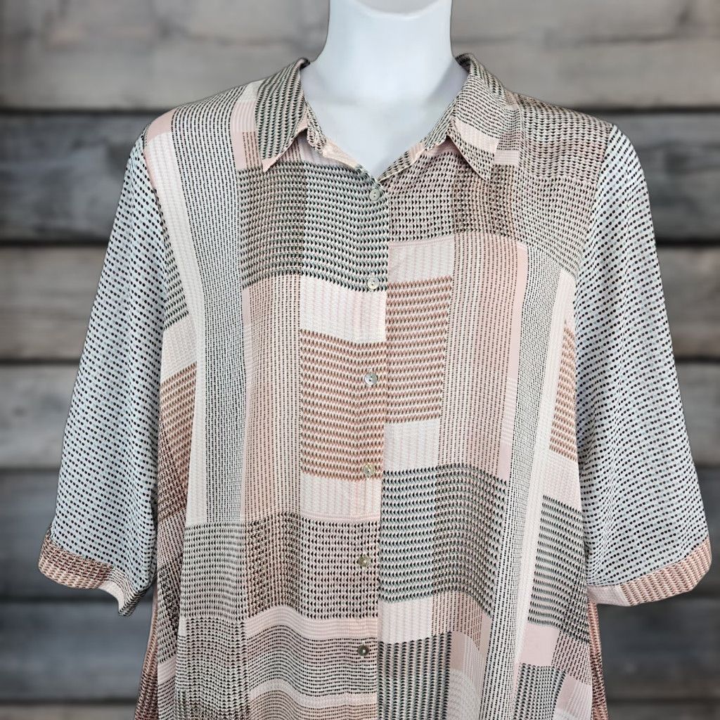 Pinko Rose+Olive Womens Button-Up Top 3X Pink Black 3/4 Sleeve широкий Size XXL / US 16-18 / IT 52-54 - 1 Thumbnail