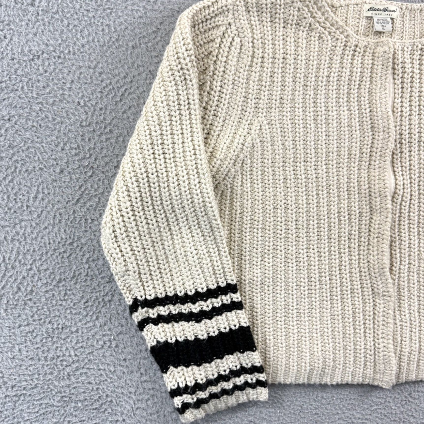 Eddie Bauer VINTAGE Eddie Bauer Sweater Womens XL Tall Ivory Knit Ribbed Snap Cropped Striped Boho Size XL / US 12-14 / IT 48-50 - 4 Thumbnail