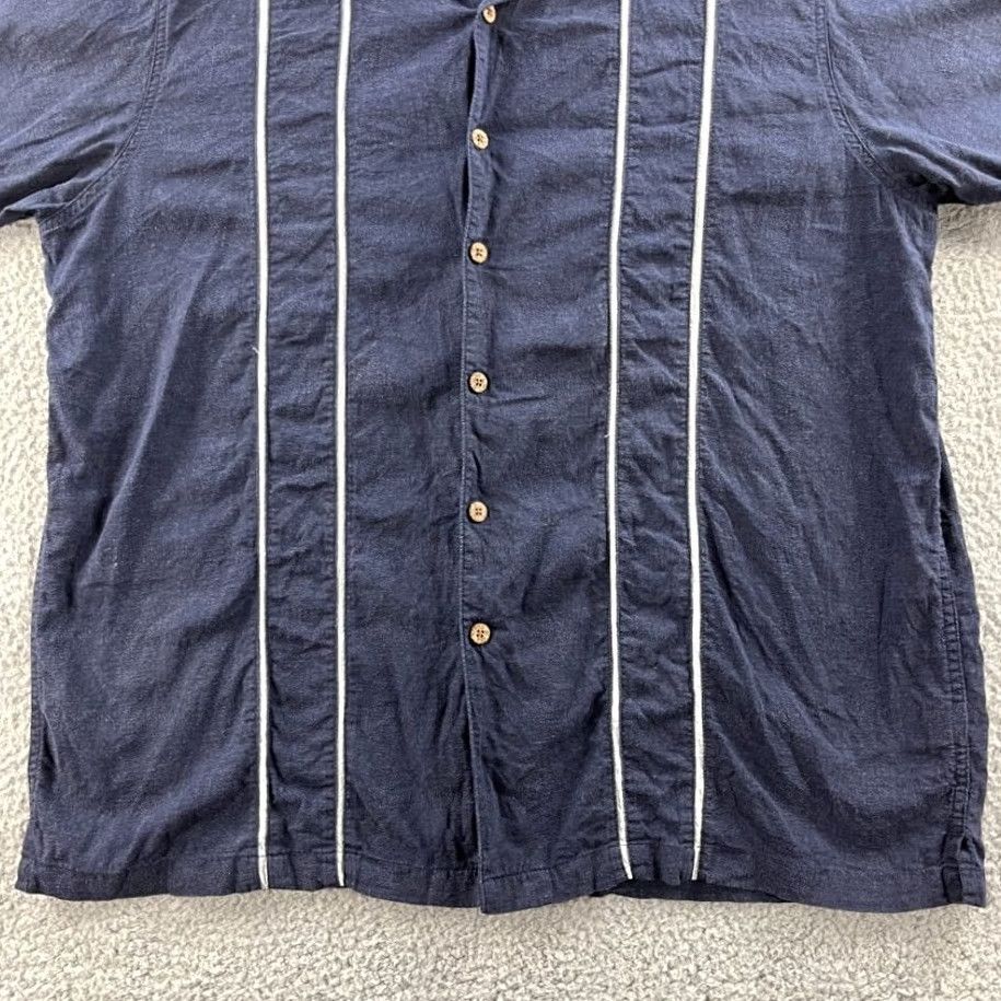 Haggar Haggar Shirt Mens 2XL Blue Striped Button-Up Washable Linen Blend Camp Beach Size US XXL / EU 58 / 5 - 5 Thumbnail