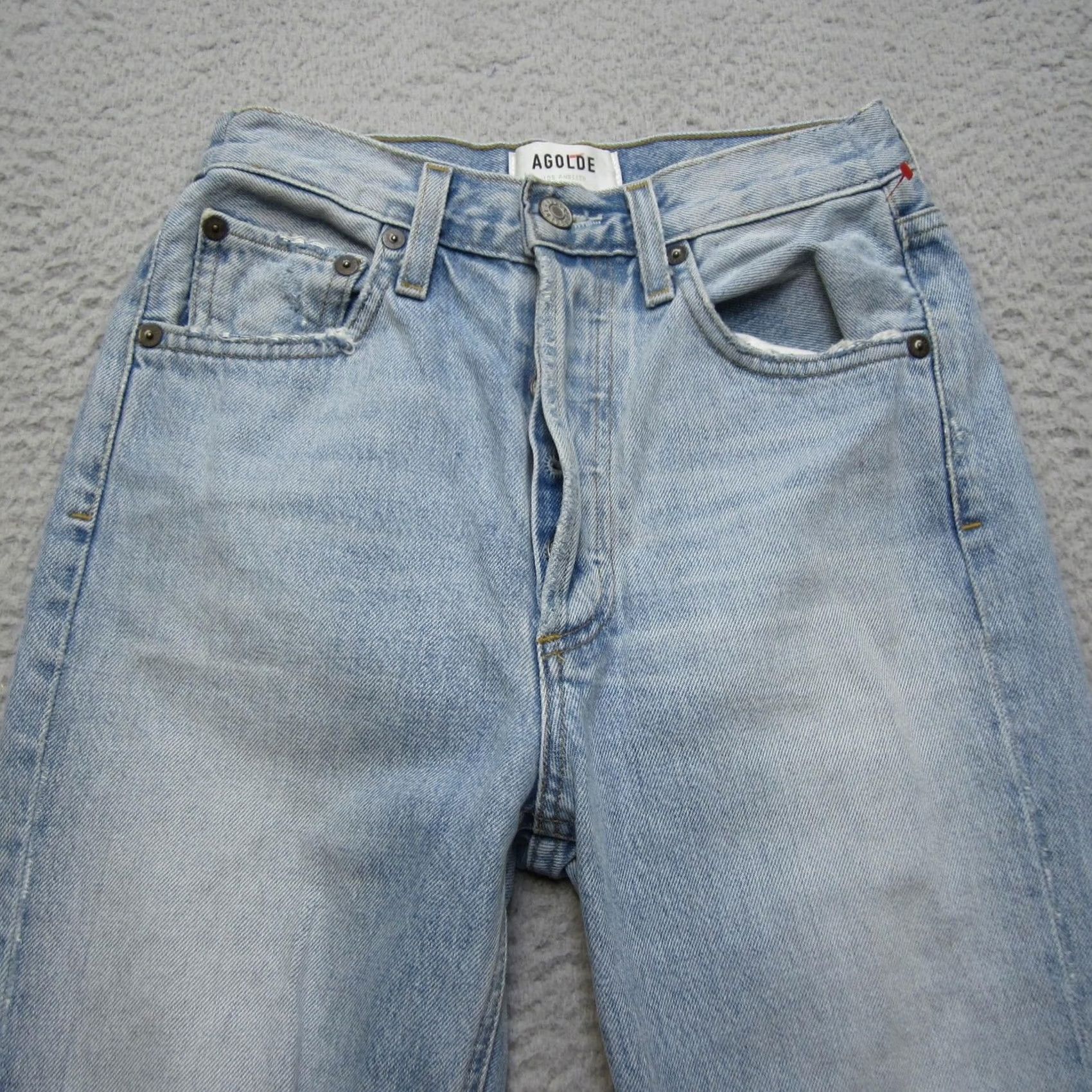 Agolde AGOLDE Riley High Rise Jeans Womens 23 Blue Distressed Straight Crop Denim USA Size 40" / US 18 - 2 Thumbnail