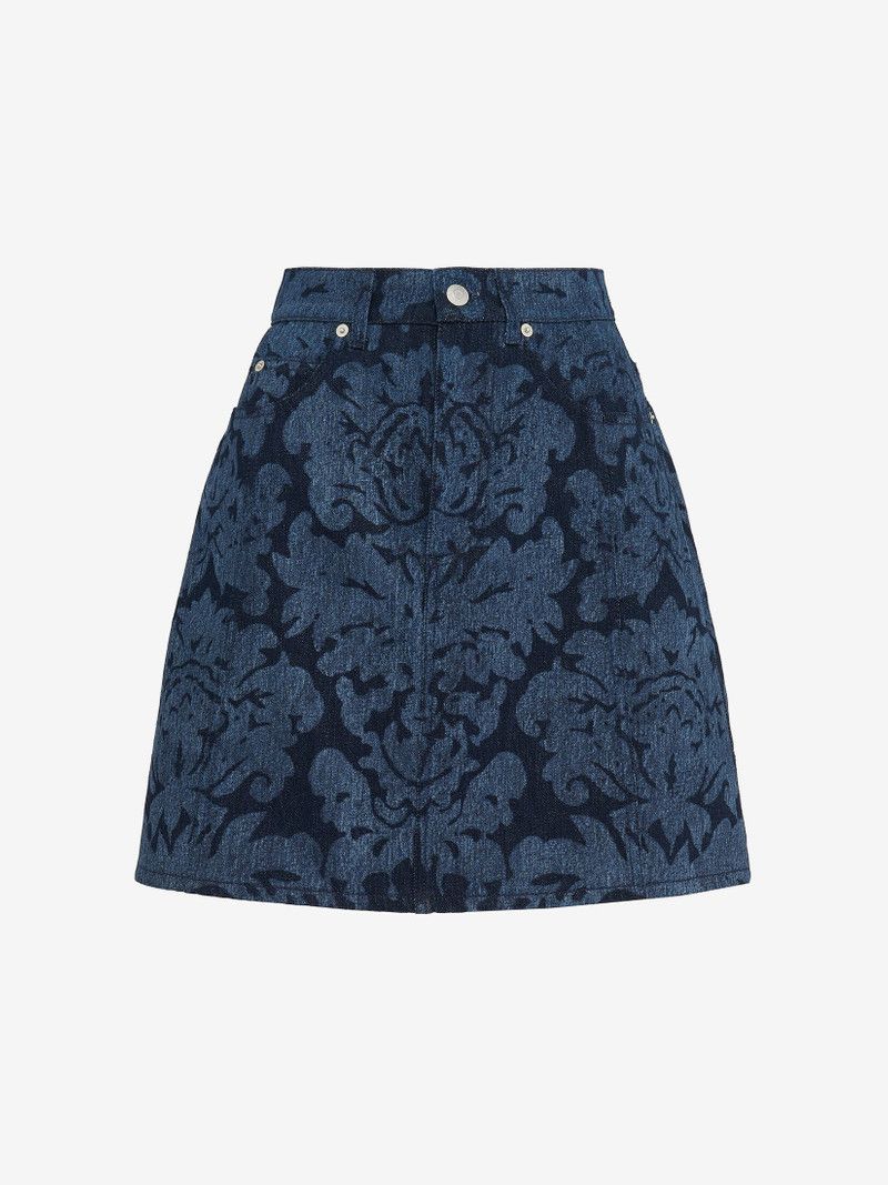 Alexander McQueen o1srvl11e0226 Damask Denim Mini Skirt In Blue Size 25" / US 0 / IT 36 - 1 Thumbnail