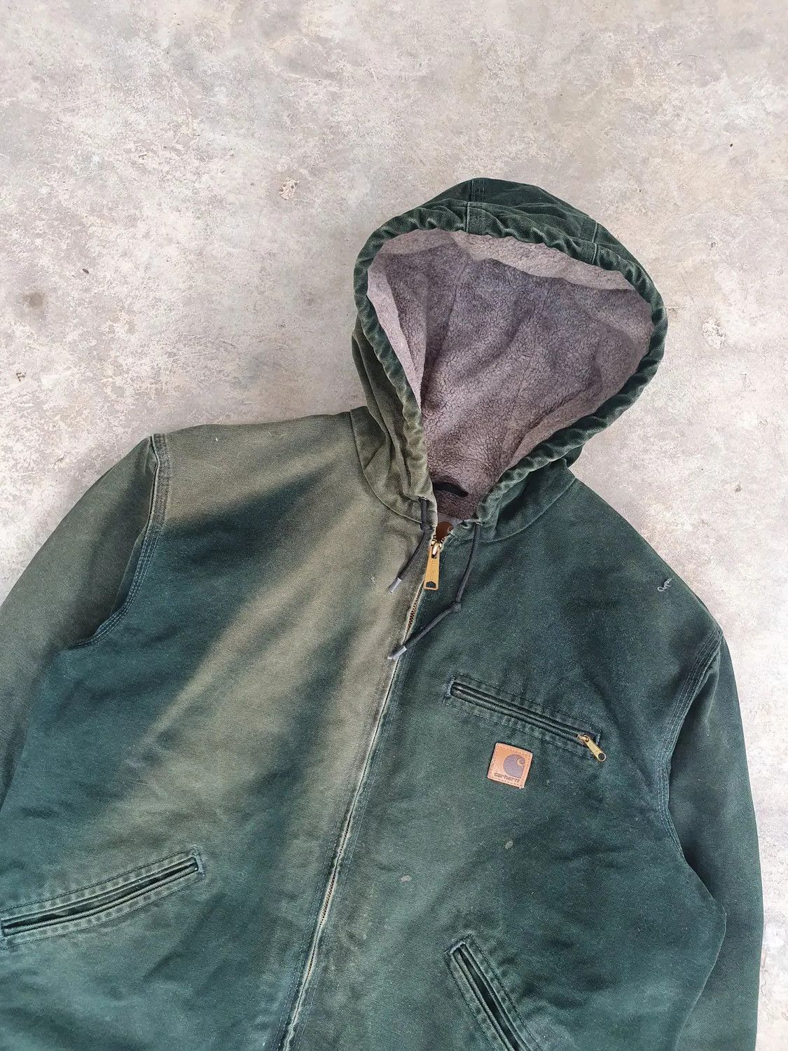 image of 1990S Sun Faded Pine Green Carhartt Jacket, Men's (Size Large)