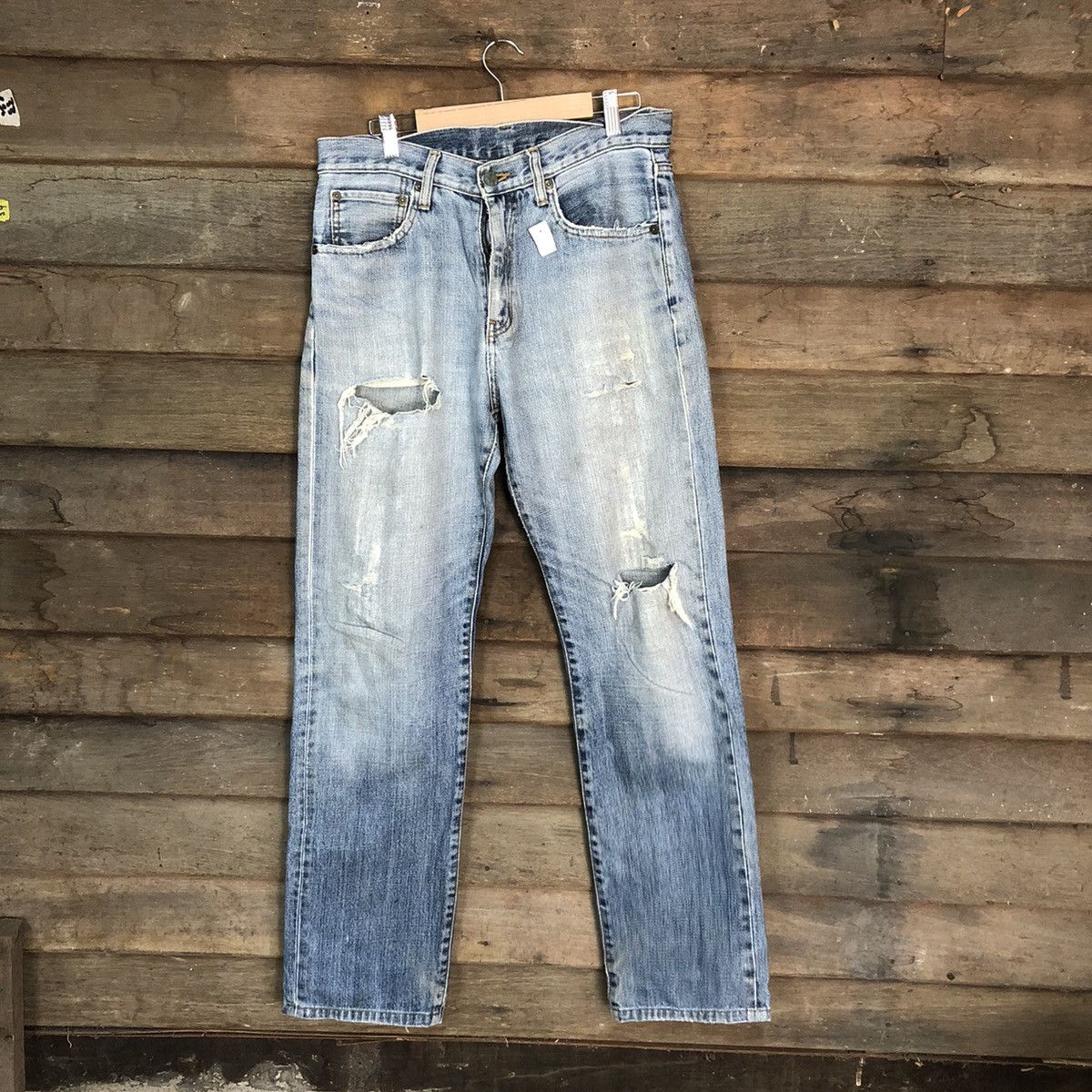 image of Distressed Denim x Vintage Ring Denim Vintage Blue Distressed Ripped Denim Pants 7386 (Size 30)