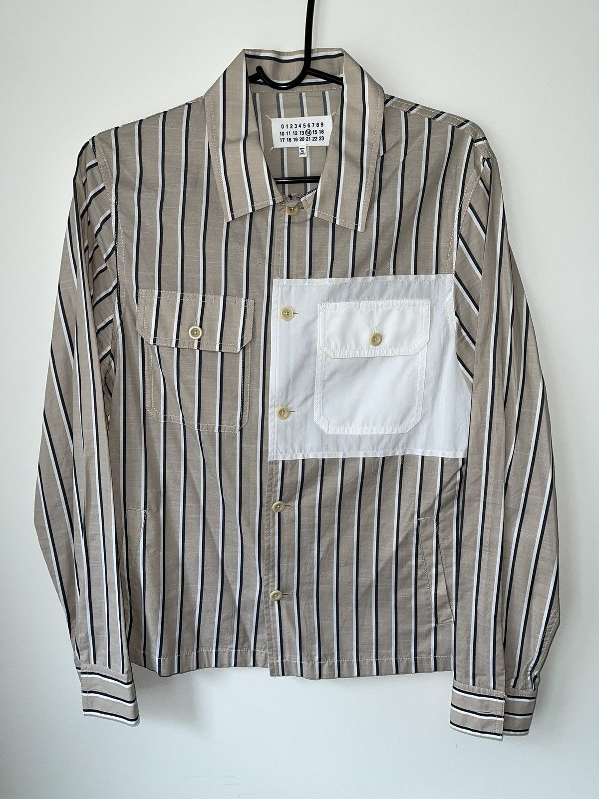 image of Ss19 Maison Margiela '14' Stripe Patchwork Shirt/jacket in Beige, Men's (Size Medium)