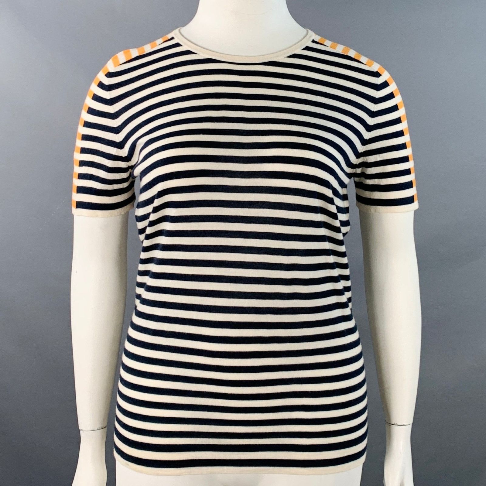 Akris White Multi Color Wool Stripe Color Block Crew Neck T-Shirt Size XL / US 12-14 / IT 48-50 - 1 Thumbnail