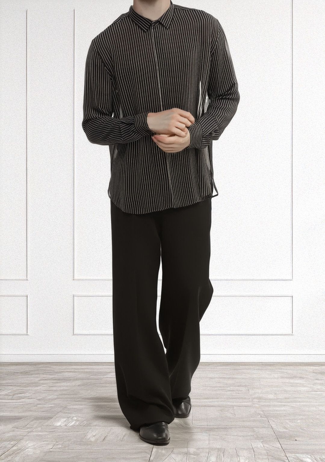 Saint Laurent Paris Black Pinstriped Silk Shirt Size US L / EU 52-54 / 3 - 2 Thumbnail