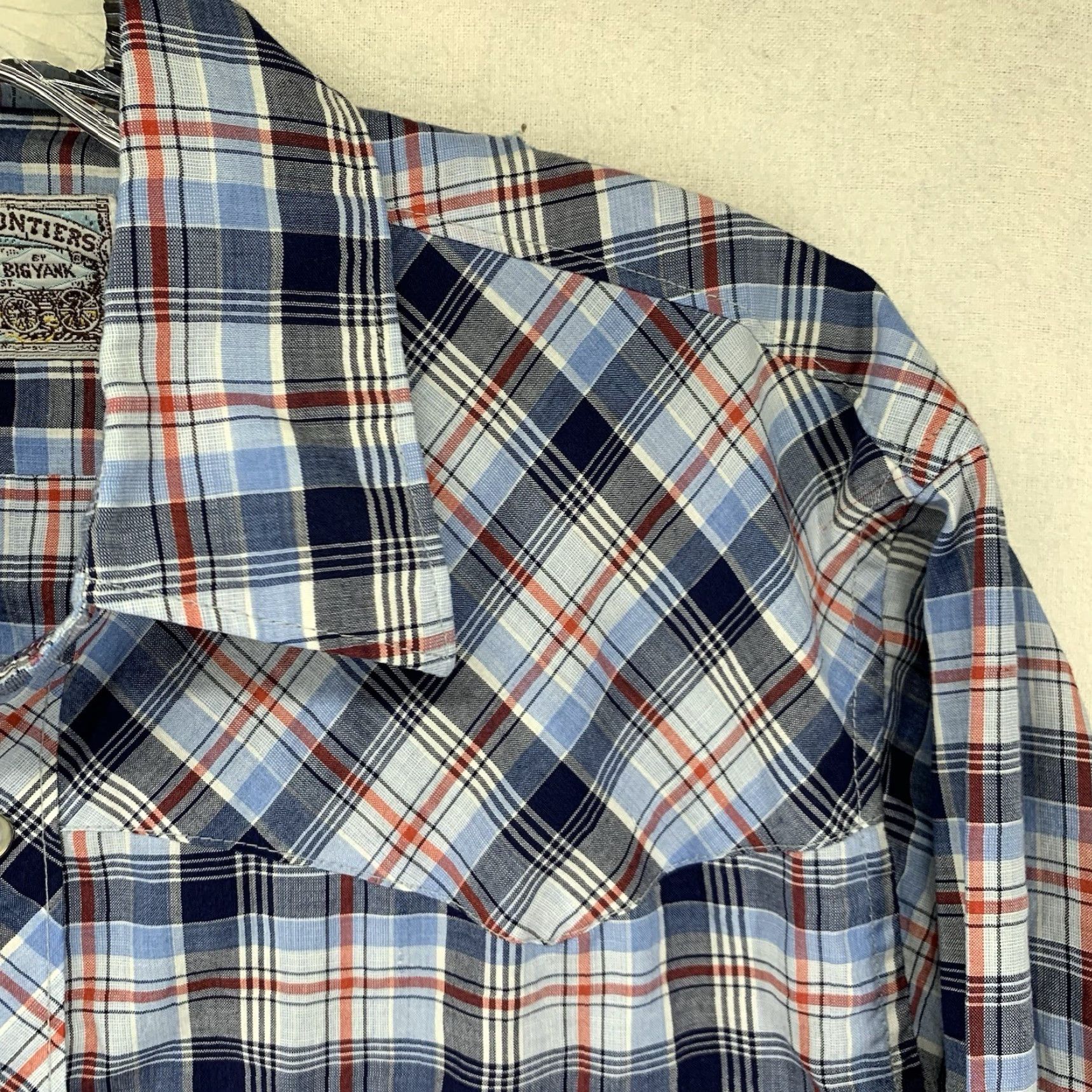 Vintage Western Pearl Snap Shirt Mens Medium Blues Red Plaid Long Sleeve Thin FLAWS Size US M / EU 48-50 / 2 - 7 Thumbnail