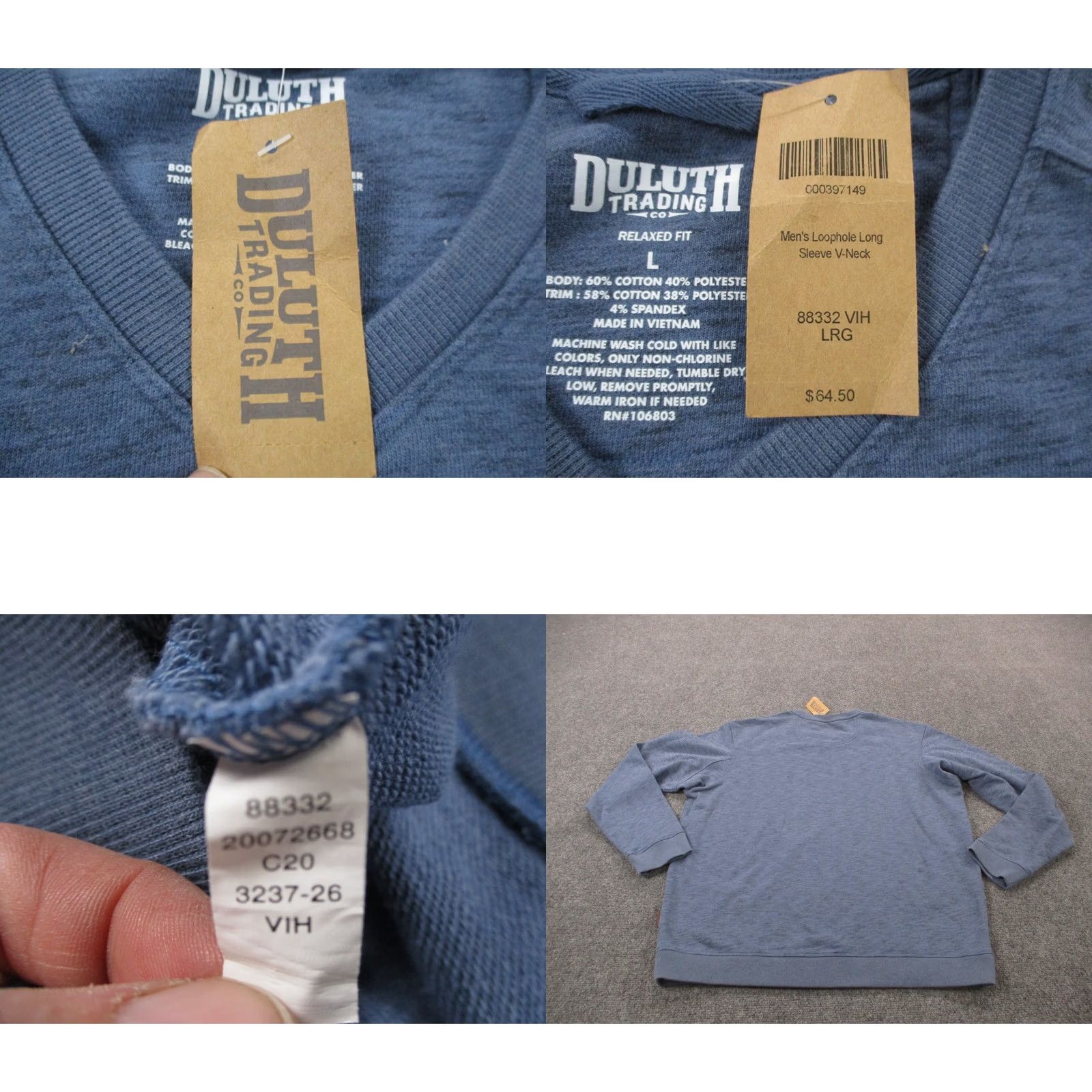 Vintage Duluth Shirt Mens L Blue Pullover Loophole V Neck Relaxed Knit Thermal Logo Outdoor Fall Winter Size US L / EU 52-54 / 3 - 8 Thumbnail