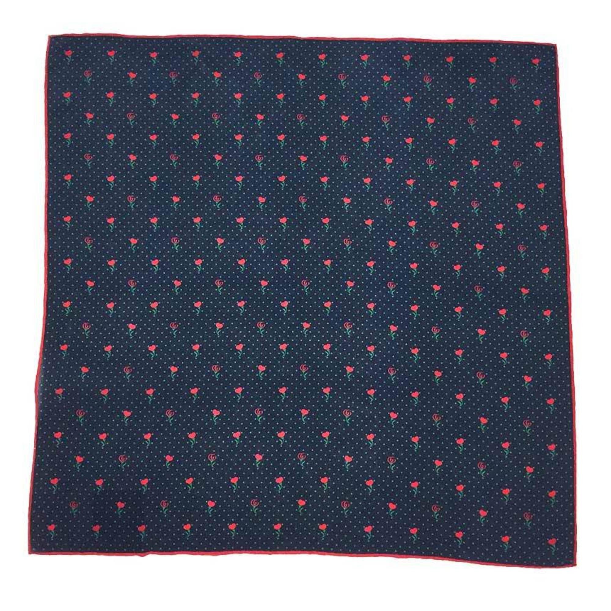 image of Gucci Scarf Muffler Heart GG Flower Carre 100% Silk Navy Women's in Black