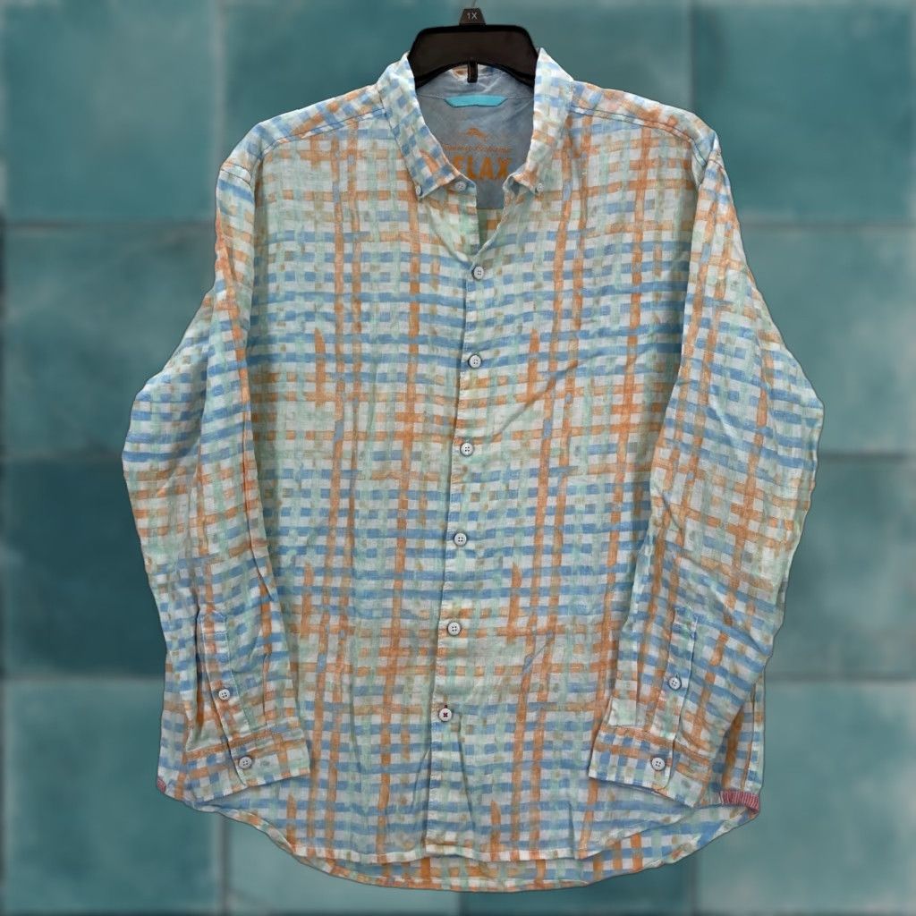 Tommy Bahama Tommy Bahama Relax Linen Button Up Shirt Mens XL Blue Plaid Long Sleeve Nautical Size US XL / EU 56 / 4 - 1 Thumbnail