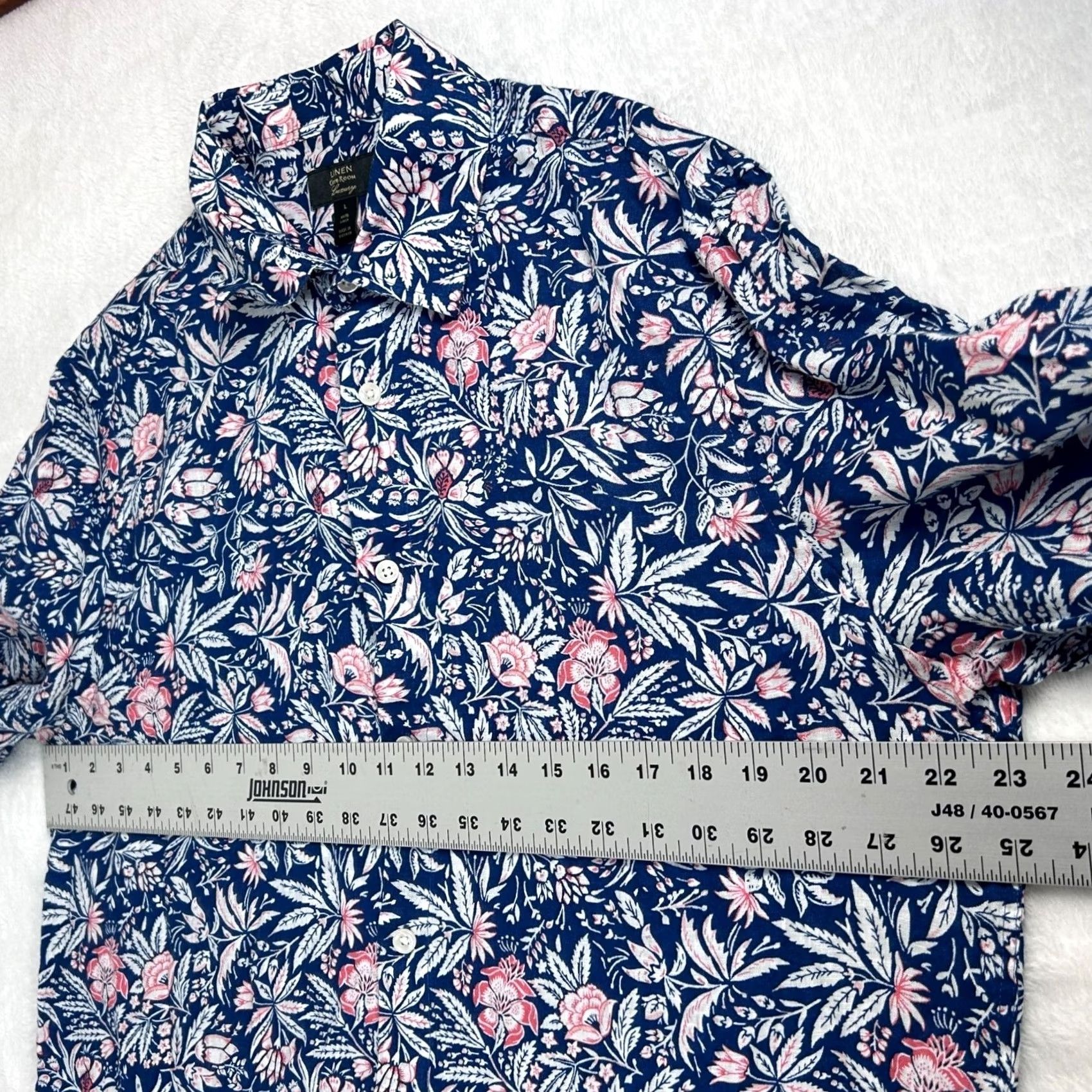 Club Room Club Room Mens Floral Linen Button-Up Shirt Size Large Blue White Casual Size US L / EU 52-54 / 3 - 7 Thumbnail