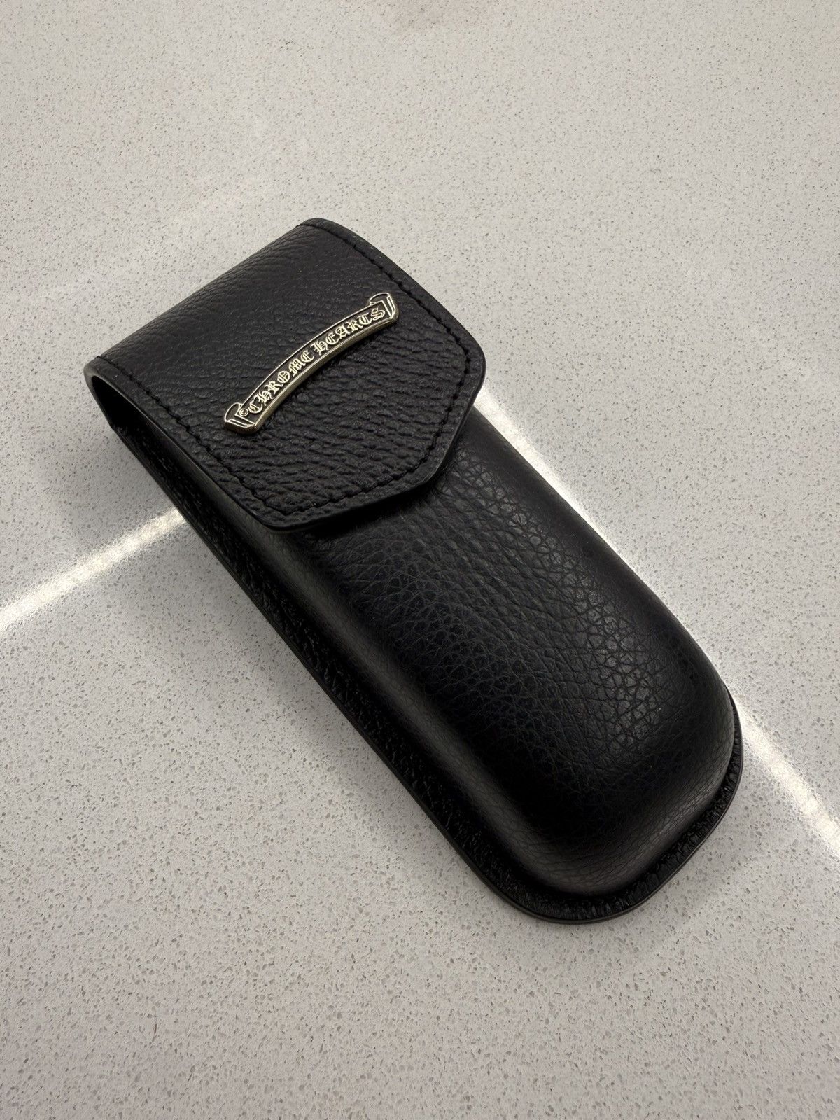 Chrome Hearts Silver Scroll Logo Leather Coffin Glasses Case
