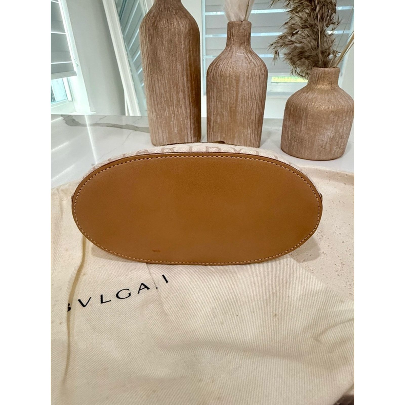 Bvlgari Bvlgari Logomania Mini Tote Bag - Beige Canvas & Tan Leather Size ONE SIZE - 7 Thumbnail
