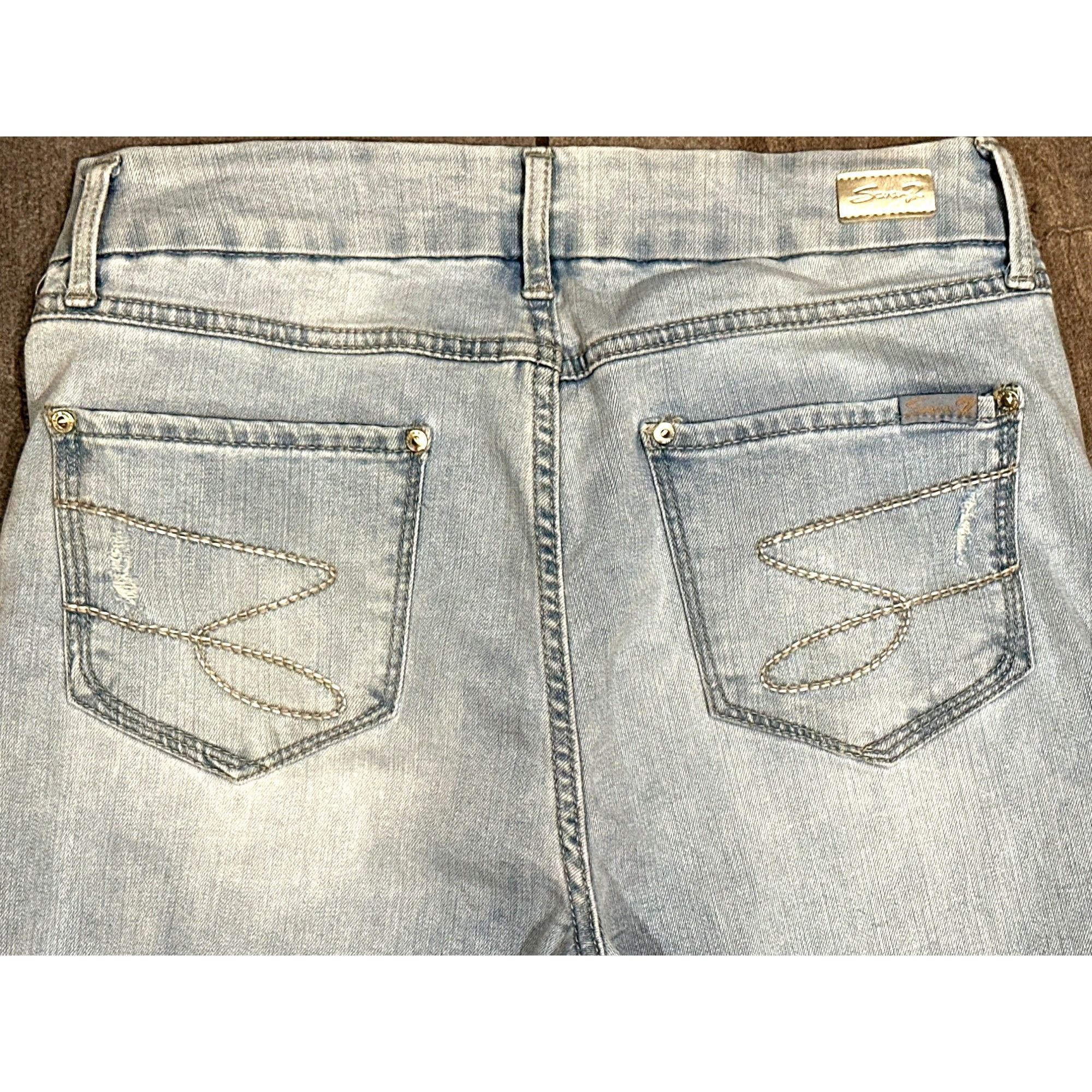 Seven 7 Seven7 Tummyless High Rise Skinny Jeans Light Wash Distresse Size 32" / US 10 / IT 46 - 3 Thumbnail