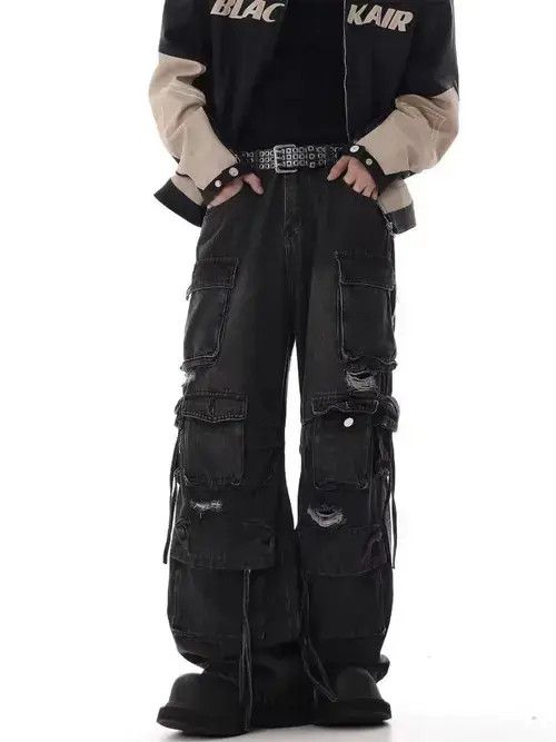 Japanese Brand × Jean Retro heavy industry beggar ripped workwear wide leg jeans Size US 32 / EU 48 - 2 Thumbnail