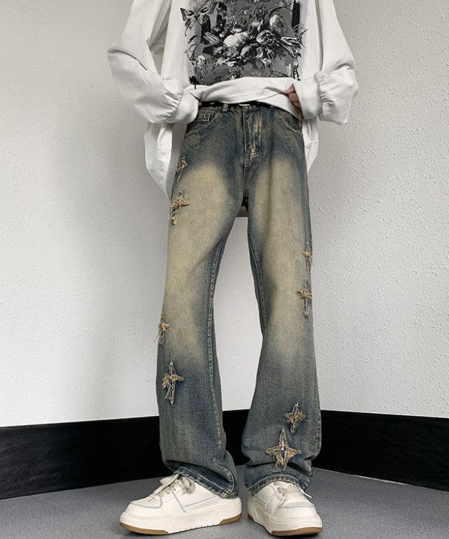 Japanese Brand Men's American high-street embroidered loose wide-leg jeans Size US 32 / EU 48 - 1 Thumbnail