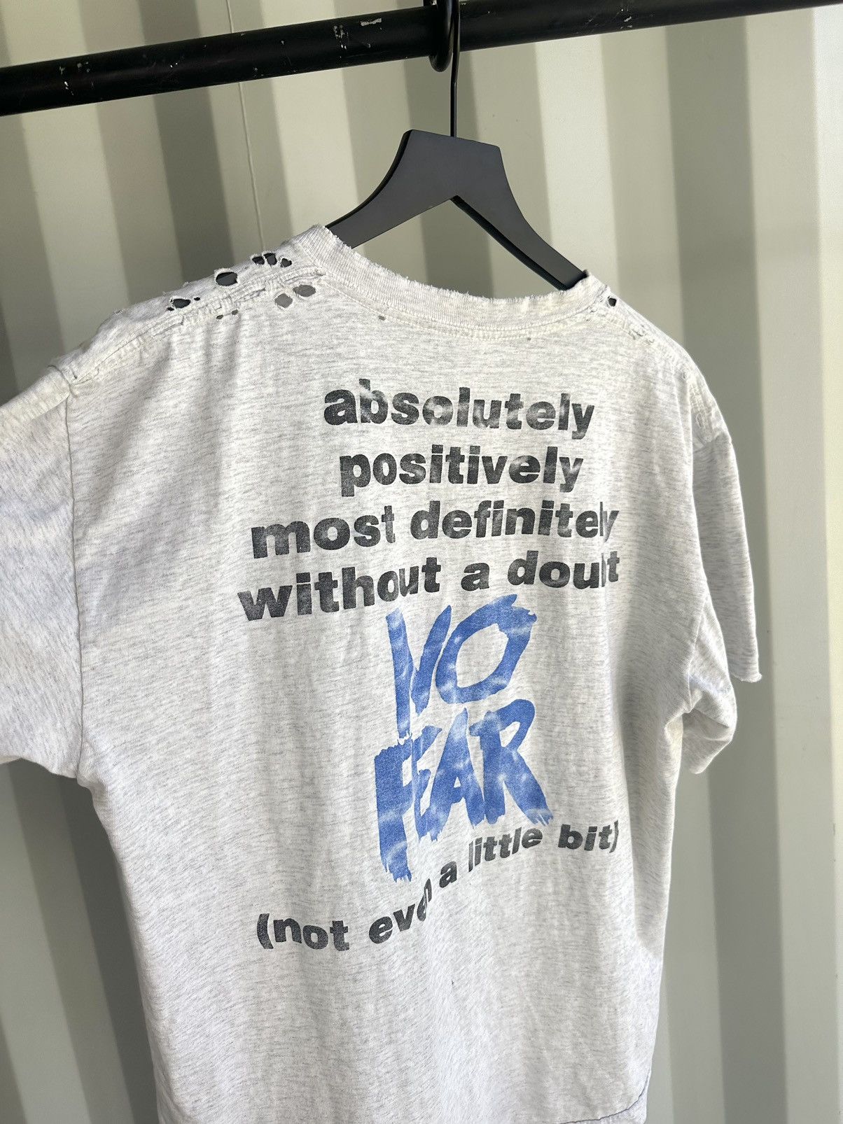 image of No Fear x Vintage Does Not Play Well With Others Trashed Destroyed Sun Faded in Grey (Size XL)