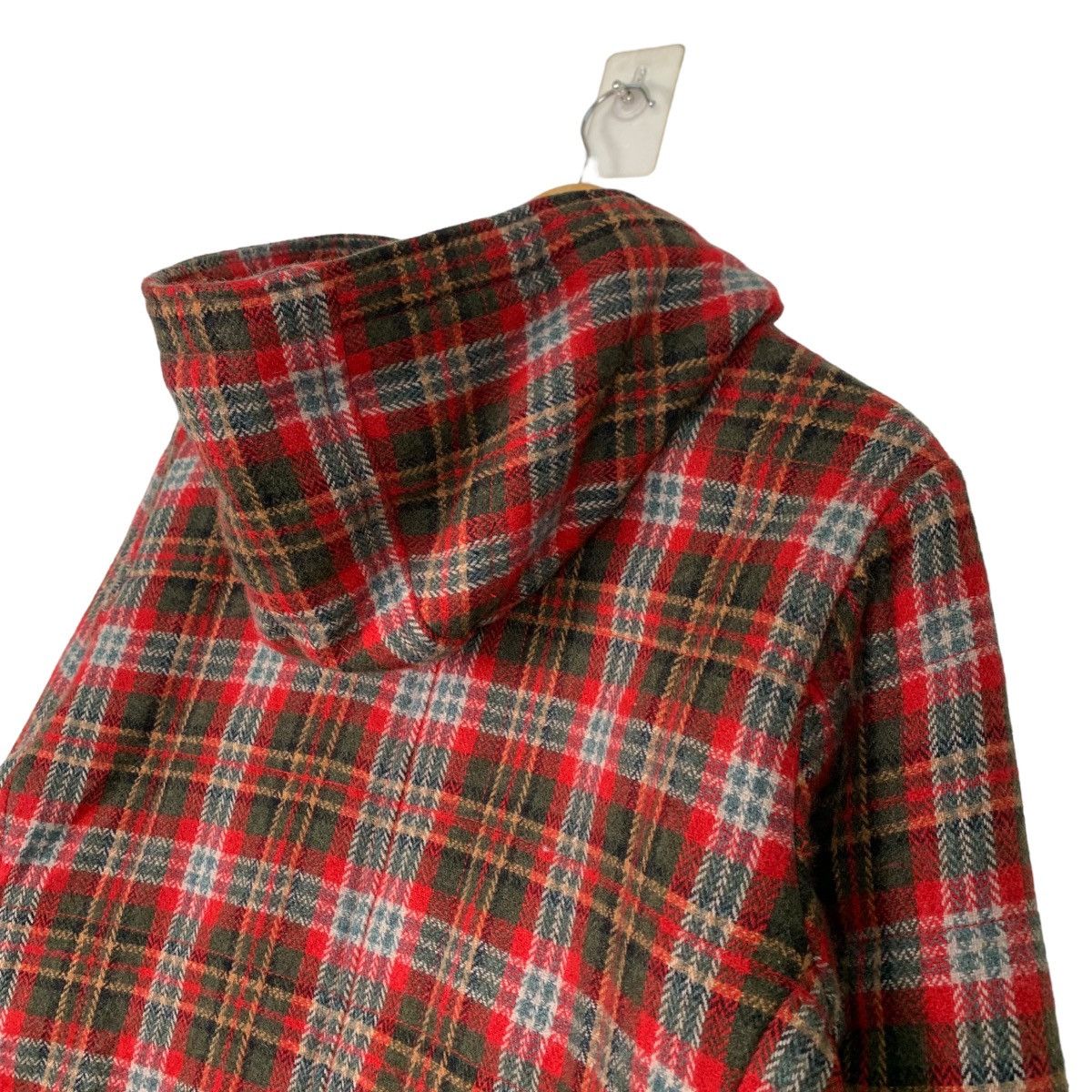 Japanese Brand 291295 HOMME Red Tartan Wool Hooded Coat Jacket #1052-C47 Size US M / EU 48-50 / 2 - 8 Thumbnail