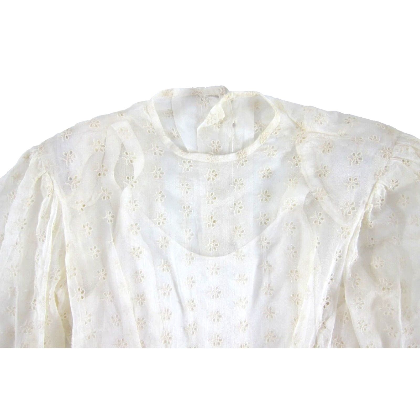 Vintage Vtg Handmade Ivory Lace Button Down Long Flare Sleeve Victorian Wedding Dress Small Size ONE SIZE - 6 Thumbnail