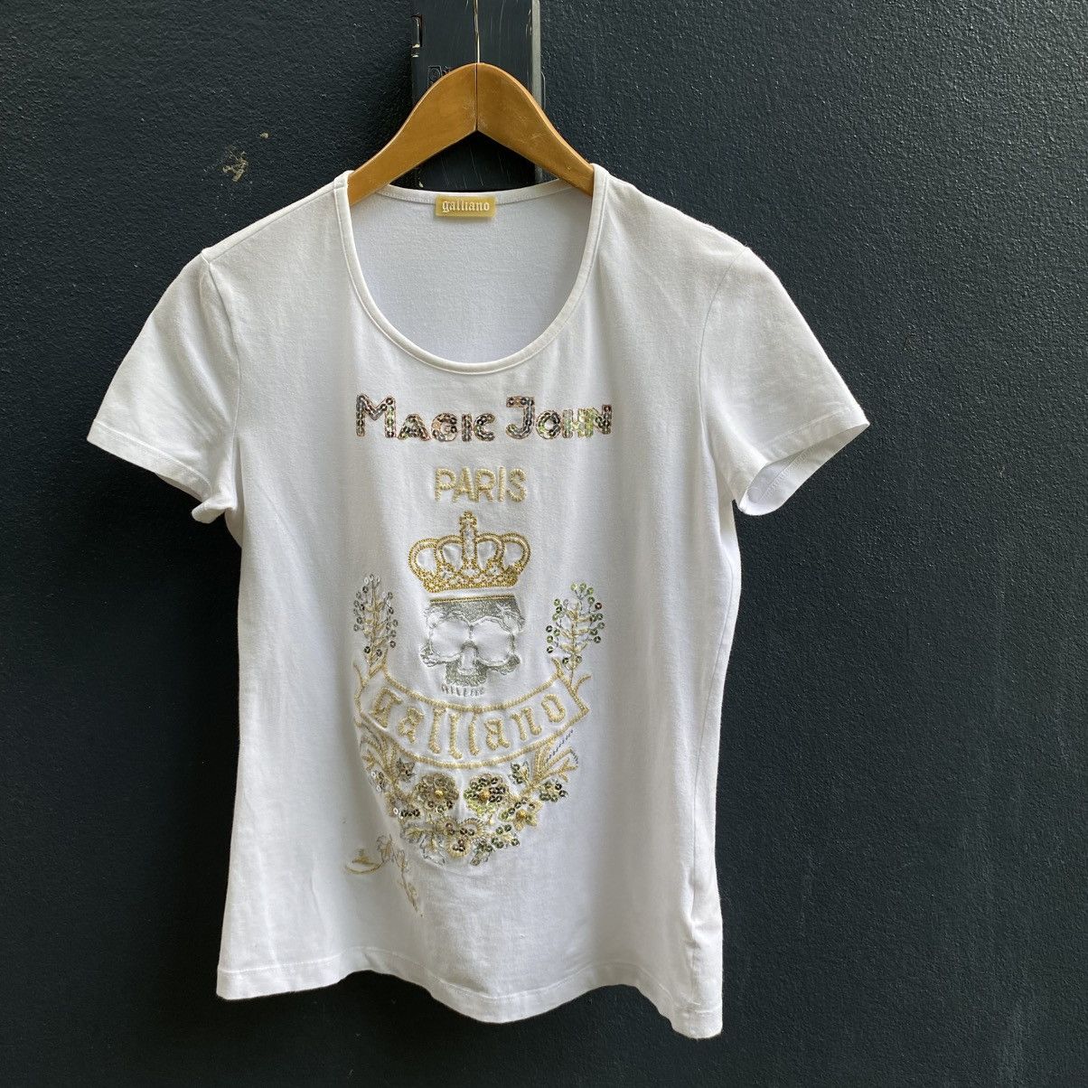 John Galliano John Galliano Y2K White Embellished Galliano Skull Tee Size S / US 4 / IT 40 - 1 Thumbnail