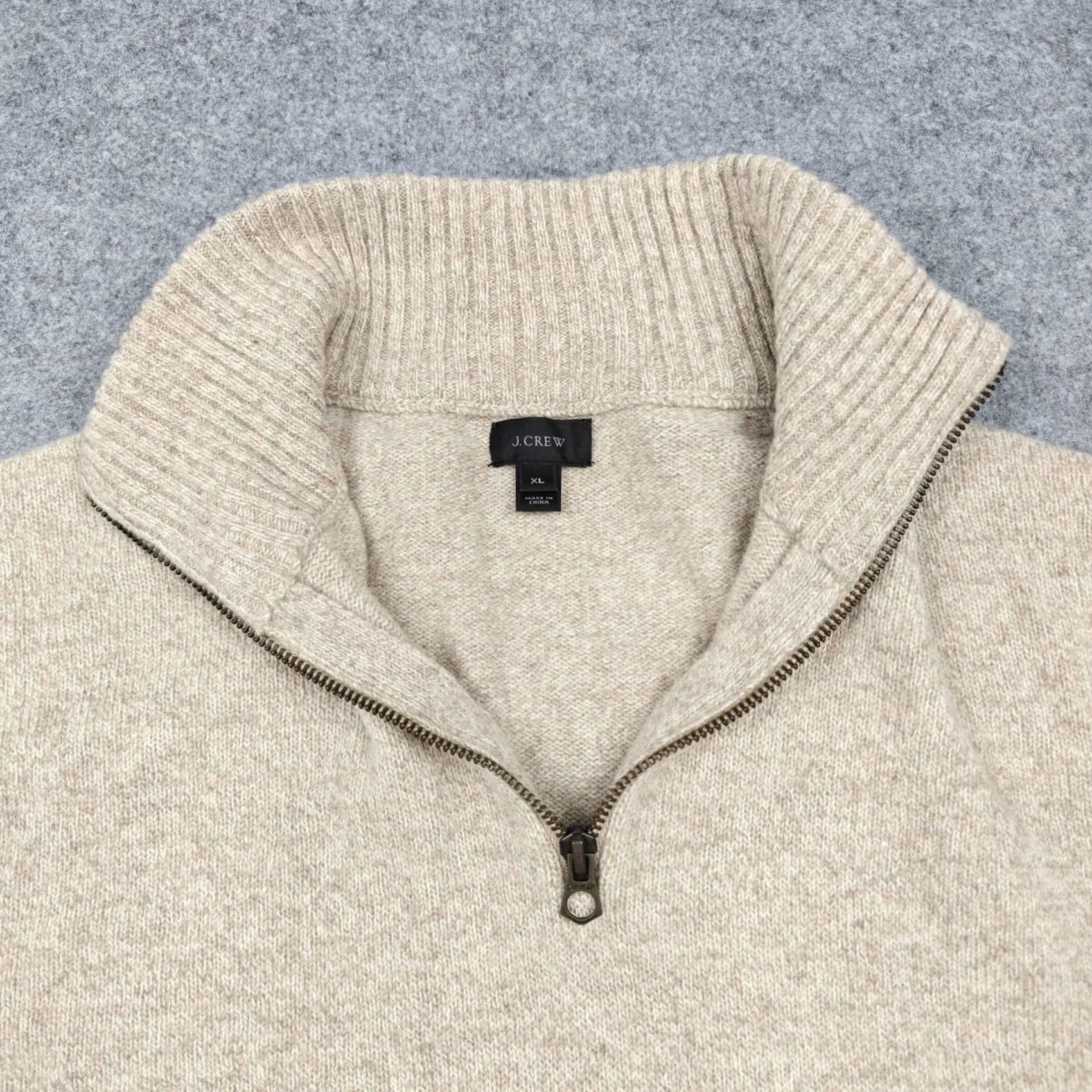 J.Crew J Crew Sweater Mens XL Beige Lambs Wool 1/4 Zip Mock Neck Knit Pullover Size US XL / EU 56 / 4 - 3 Thumbnail