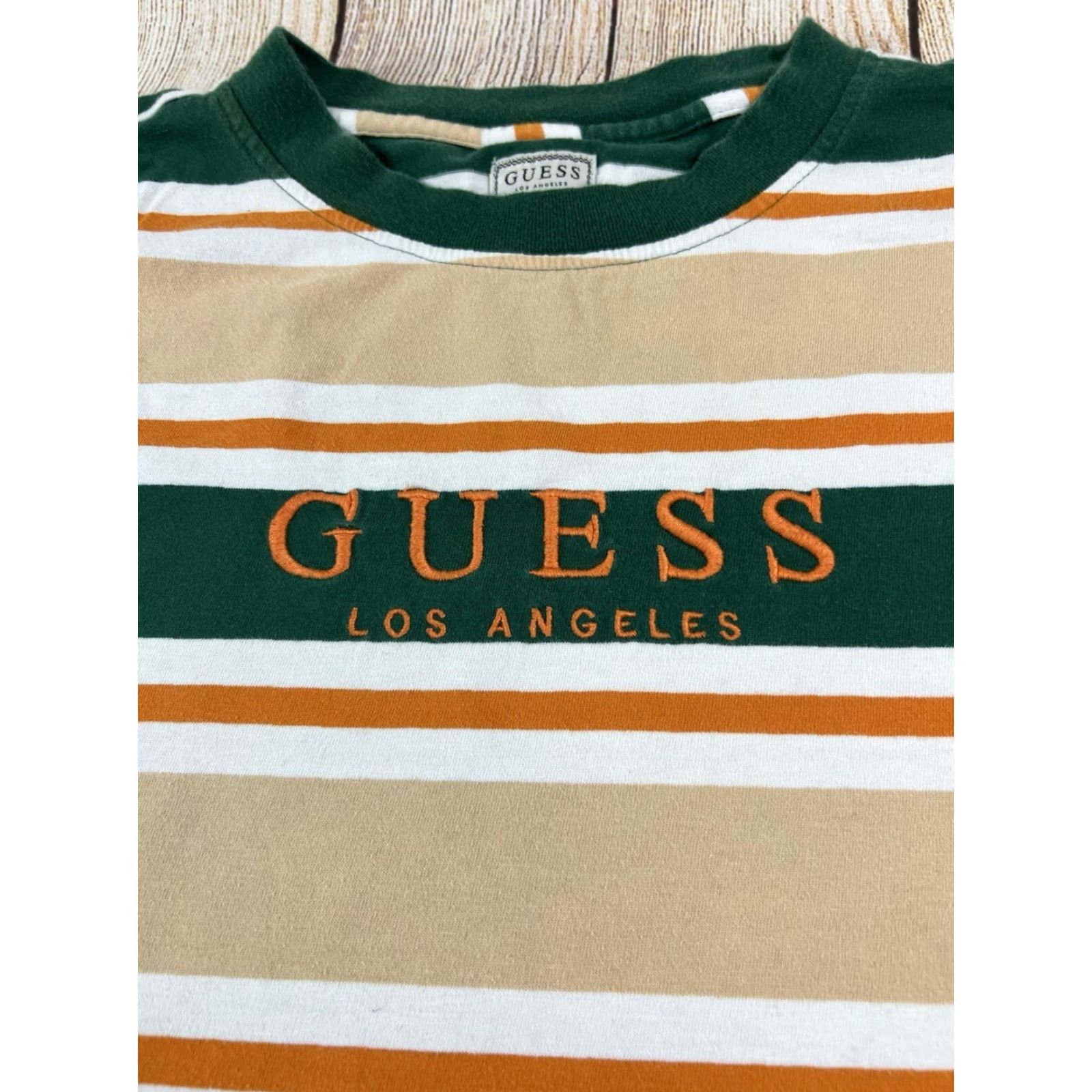 Guess VINTAGE GUESS Los Angeles T Shirt Mens Small Orange Striped Crew Neck Short Sleeve Cotton Shirt Size US S / EU 44-46 / 1 - 3 Thumbnail