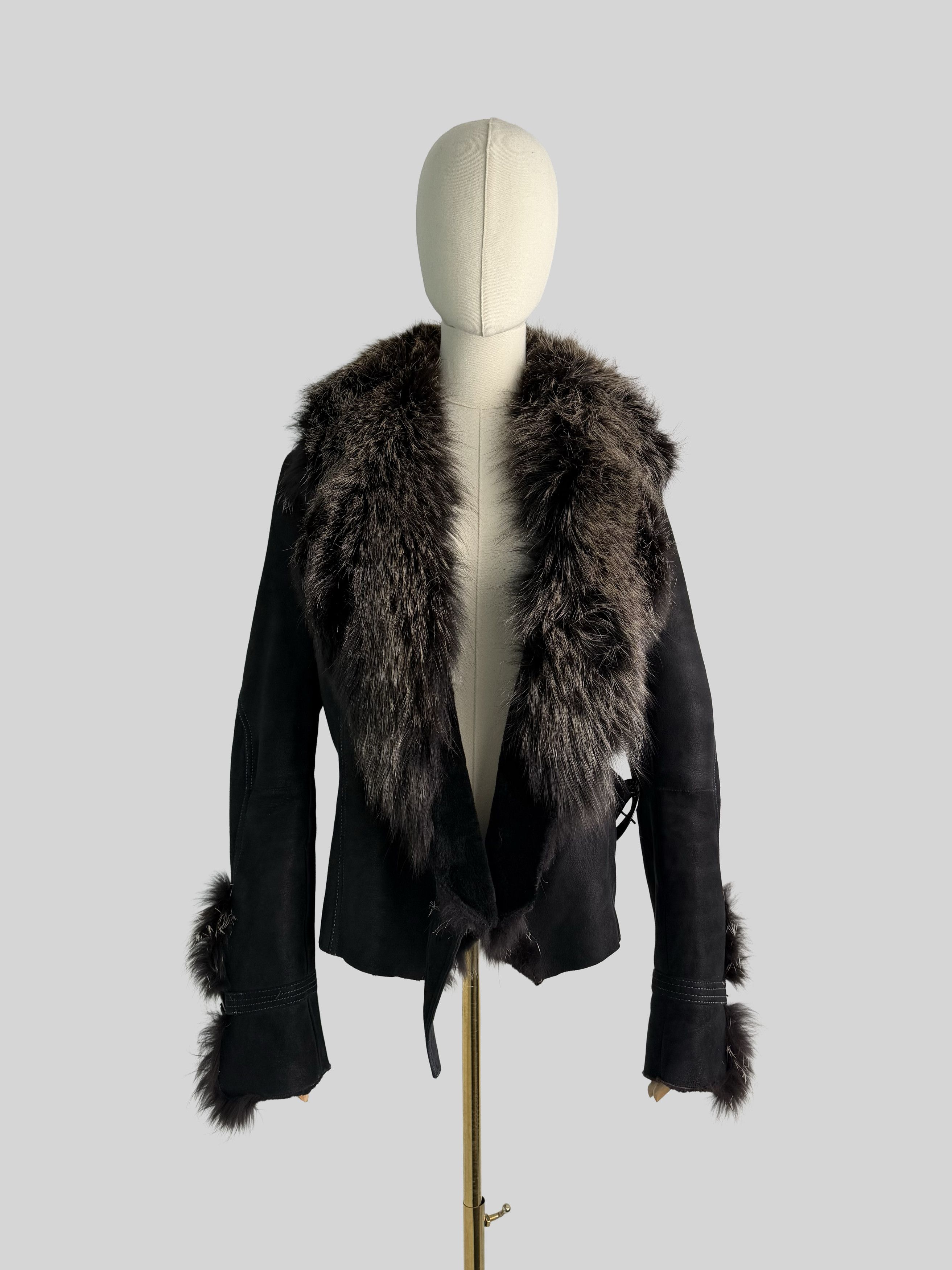 Vintage Vintage Shearling Leather Jacket Real Fur Collar Belted Y2K Size S / US 4 / IT 40 - 3 Thumbnail