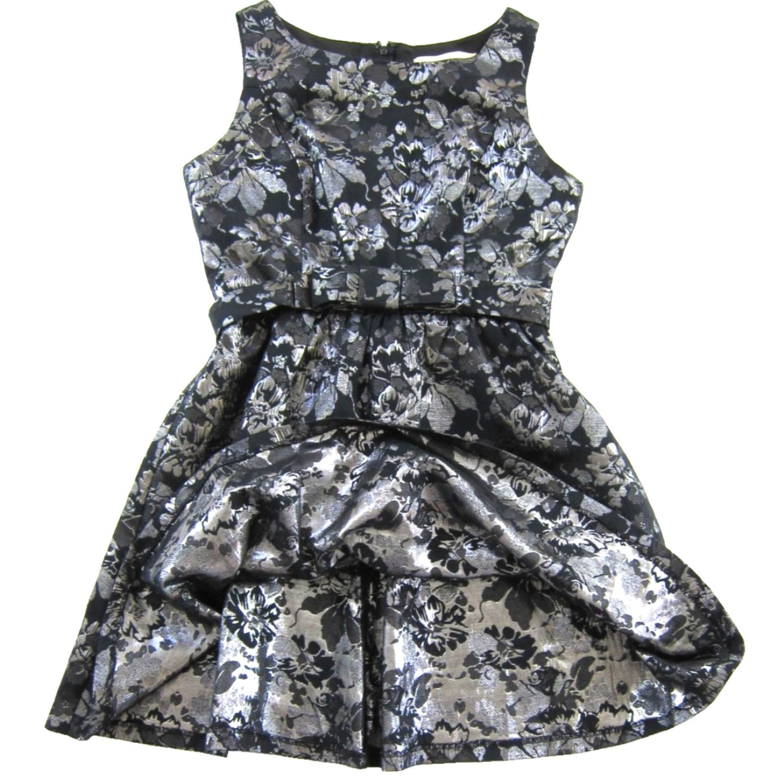 Vintage Lauren Conrad Silver Black Floral Sleeveless Bow Tie Belted Sheath Tank Dress 10 Size L / US 10 / IT 46 - 3 Thumbnail