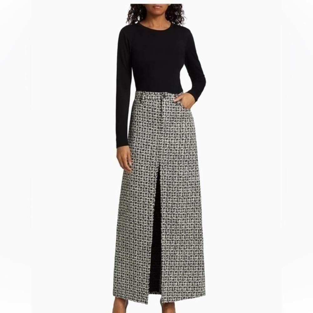 Designer Alice + Olivia Rye Slit Skirt Black/off White Size 26" / US 2 / IT 38 - 1 Thumbnail