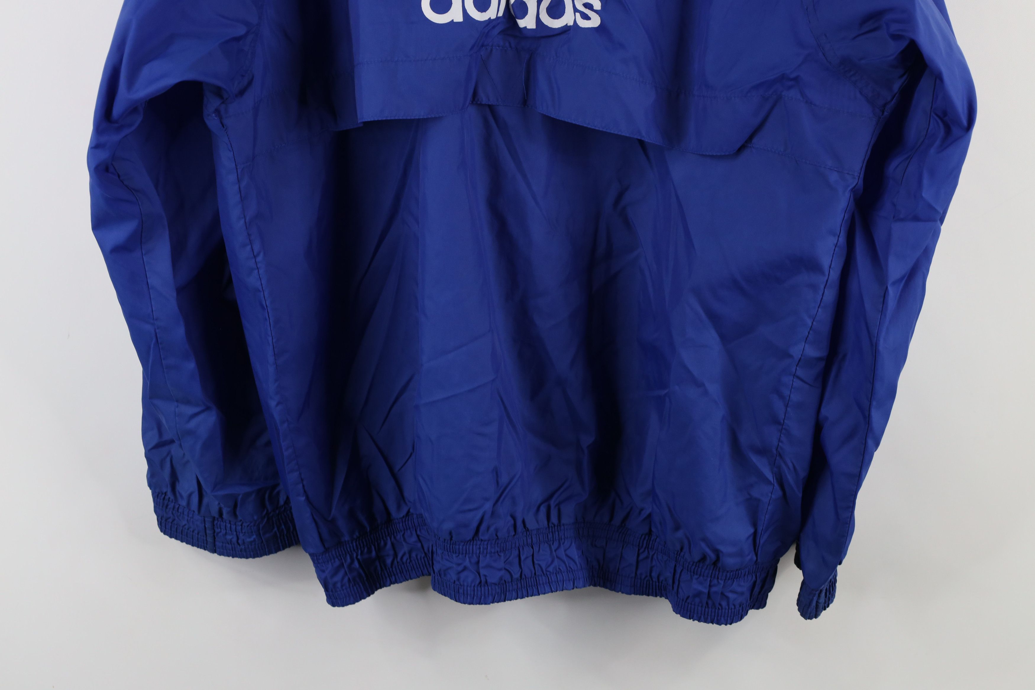 Adidas × Vintage Vintage 90s Adidas Spell Out Hooded Windbreaker Jacket Blue Size US XL / EU 56 / 4 - 15 Thumbnail