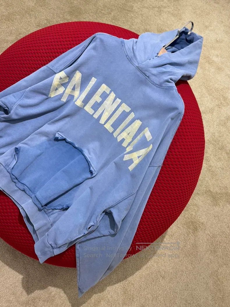 Balenciaga Balenciaga Ripped Letter Tape Printed Hooded Sweatshirt Size US L / EU 52-54 / 3 - 8 Thumbnail