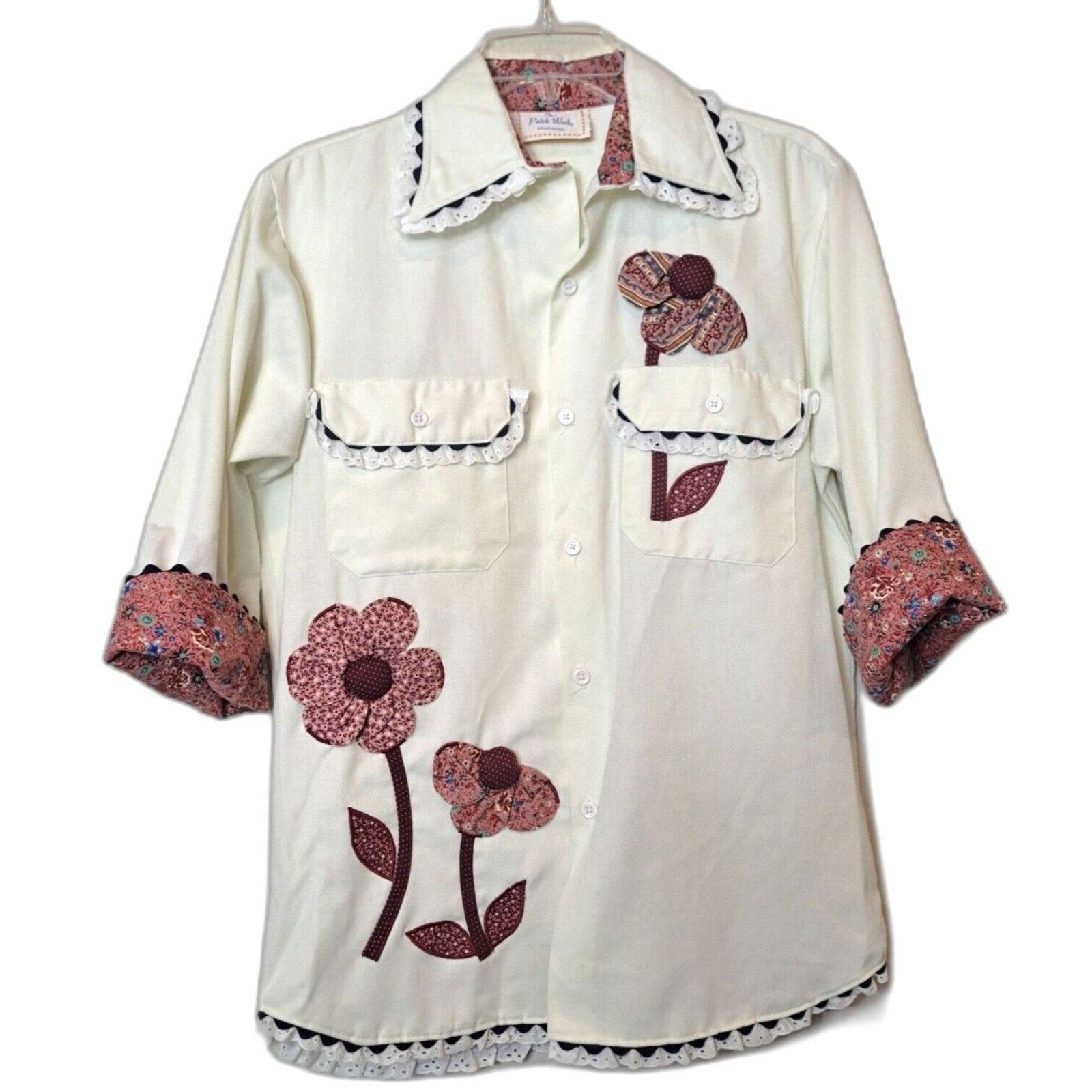 Other Vintage Eyelet Ruffle Patchwork Hippie Blouse Shirt Kitschy Size M / US 6-8 / IT 42-44 - 1 Thumbnail