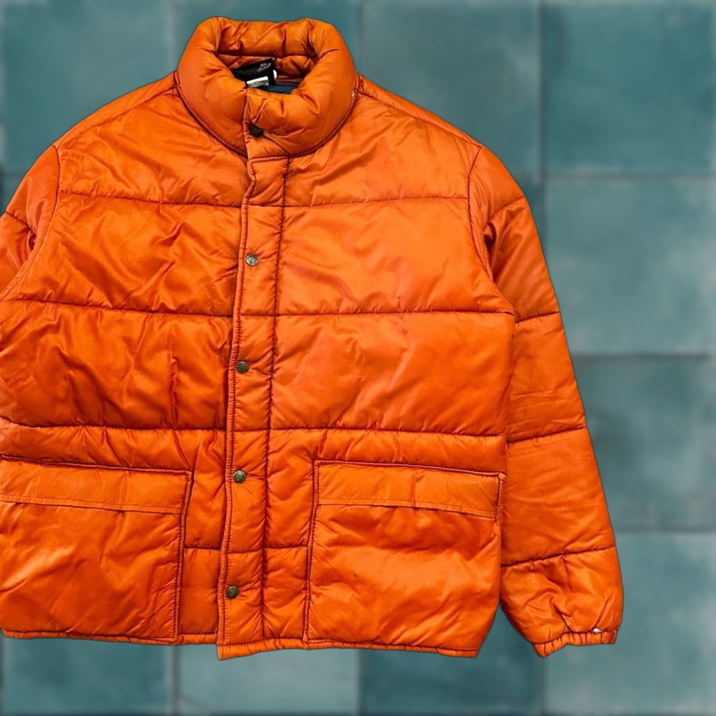 VINTAGE Hirsch Weis WHITE STAG Orange Puffer Jacket - PORTLAND USA Poly Zip Full Zip Pockets Collared Men XL Jacket