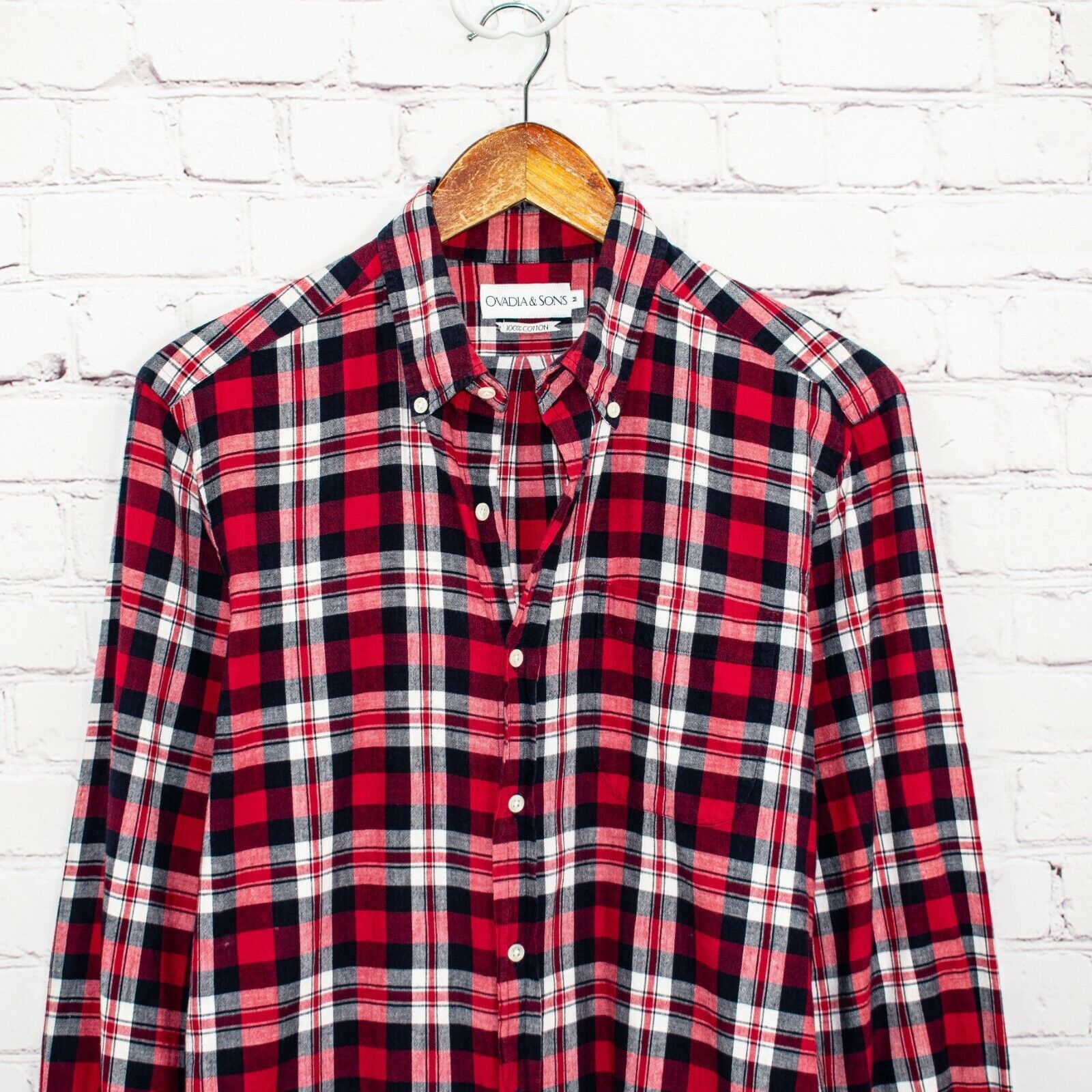 Ovadia & Sons OVADIA & SONS Men's Button Down Shirt Cotton Red Blue Plaid Size US M / EU 48-50 / 2 - 4 Thumbnail