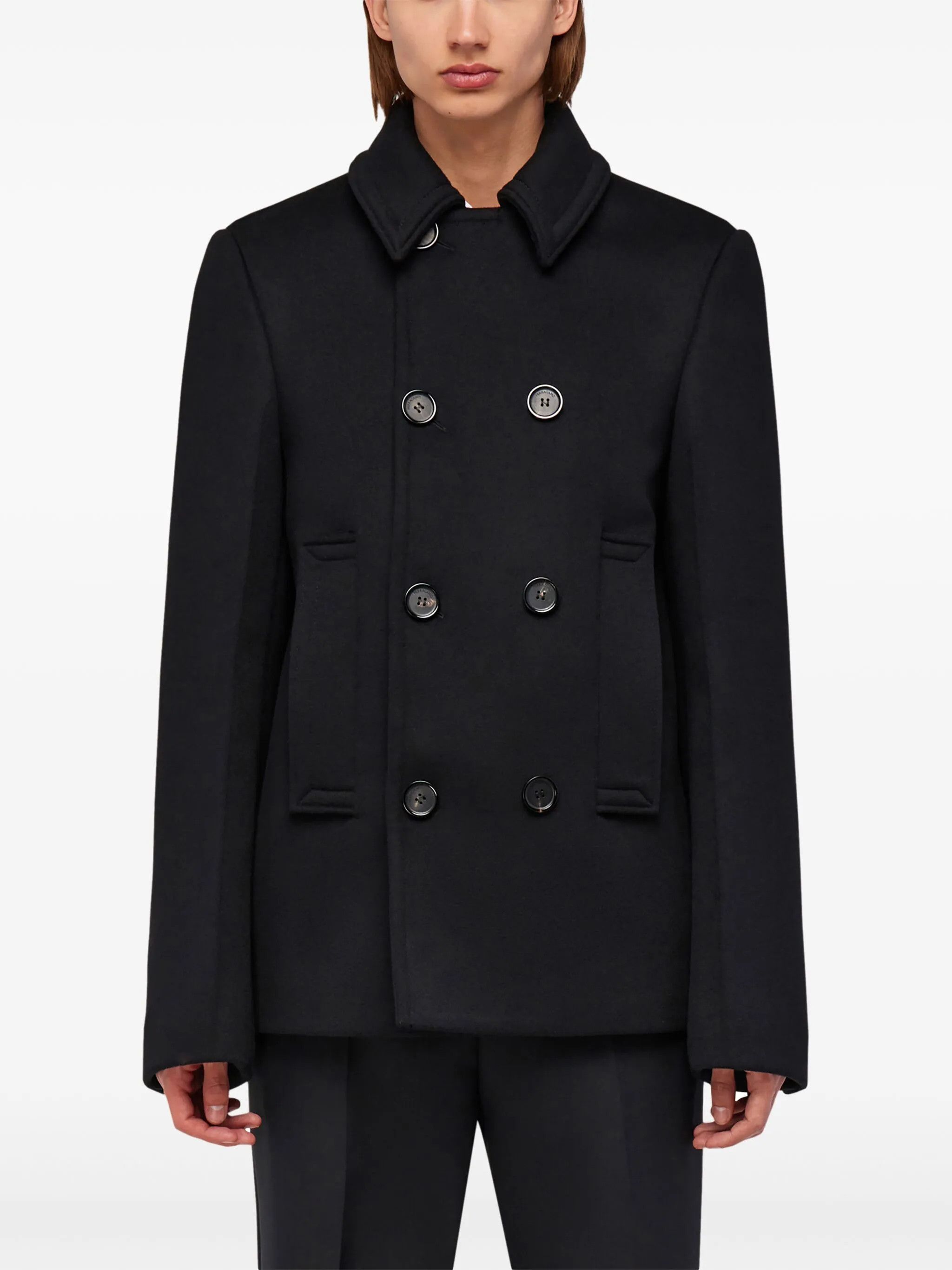 Salvatore Ferragamo o1s1rm0226 Virgin Wool-blend Peacoat in Black Size US XL / EU 56 / 4 - 3 Thumbnail
