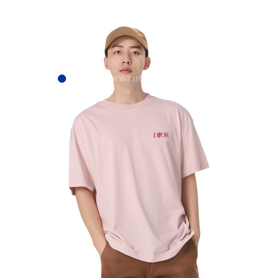 Dior Pink Rose Embroidered T-Shirt Size US L / EU 52-54 / 3 - 1 Preview