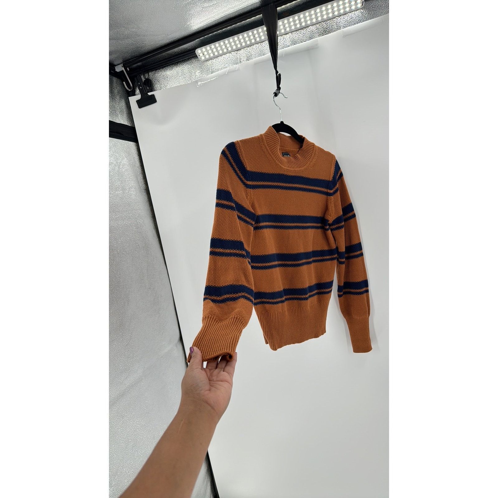 Gap GAP mock neck brown blue textured sweater nautical fall Size S / US 4 / IT 40 - 6 Thumbnail
