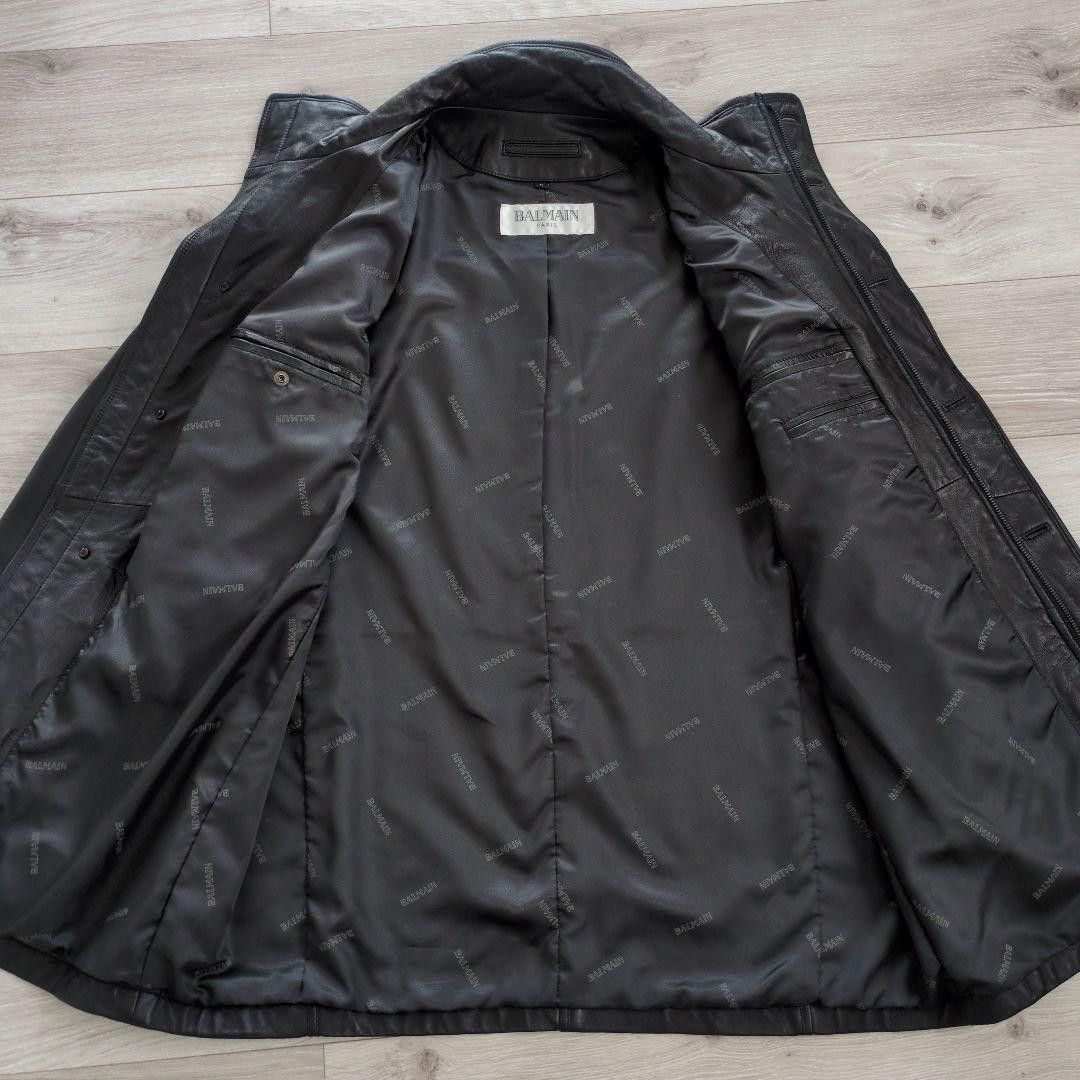 Balmain Lambskin Leather Car Coat Jacket in Black, Men's — image 3 of 6