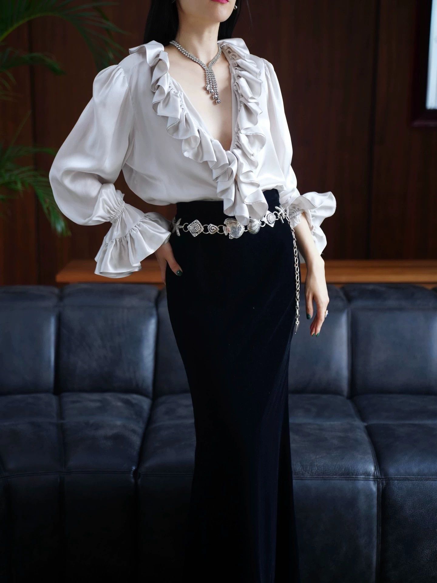 The Vampire's Wife Vampire Moonlight Gray Oversized Mulberry Silk Shirt Size M / US 6-8 / IT 42-44 - 8 Thumbnail