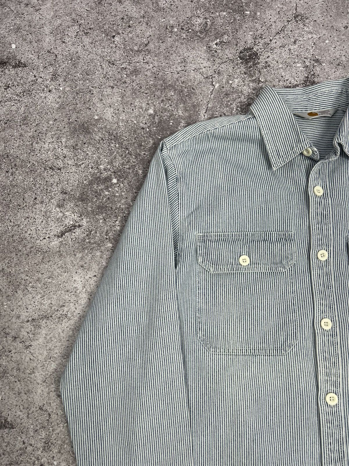 Vintage Carhartt Logo Striped Shirt Button Up Long Sleeve