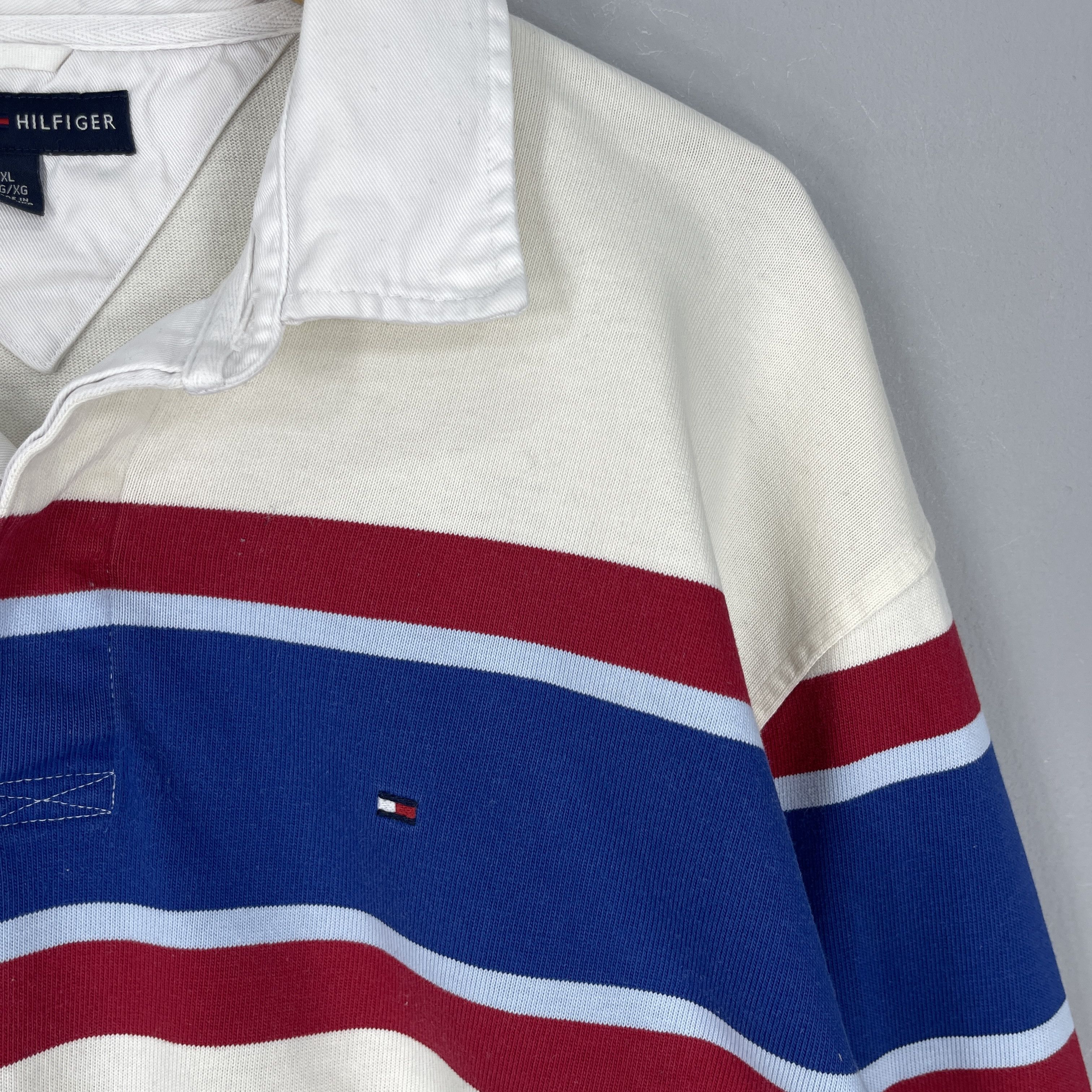 Tommy Hilfiger Vintage 1990s TOMMY HILFIGER Multi Stripe Polo Rugby Shirt Size US L / EU 52-54 / 3 - 2 Thumbnail